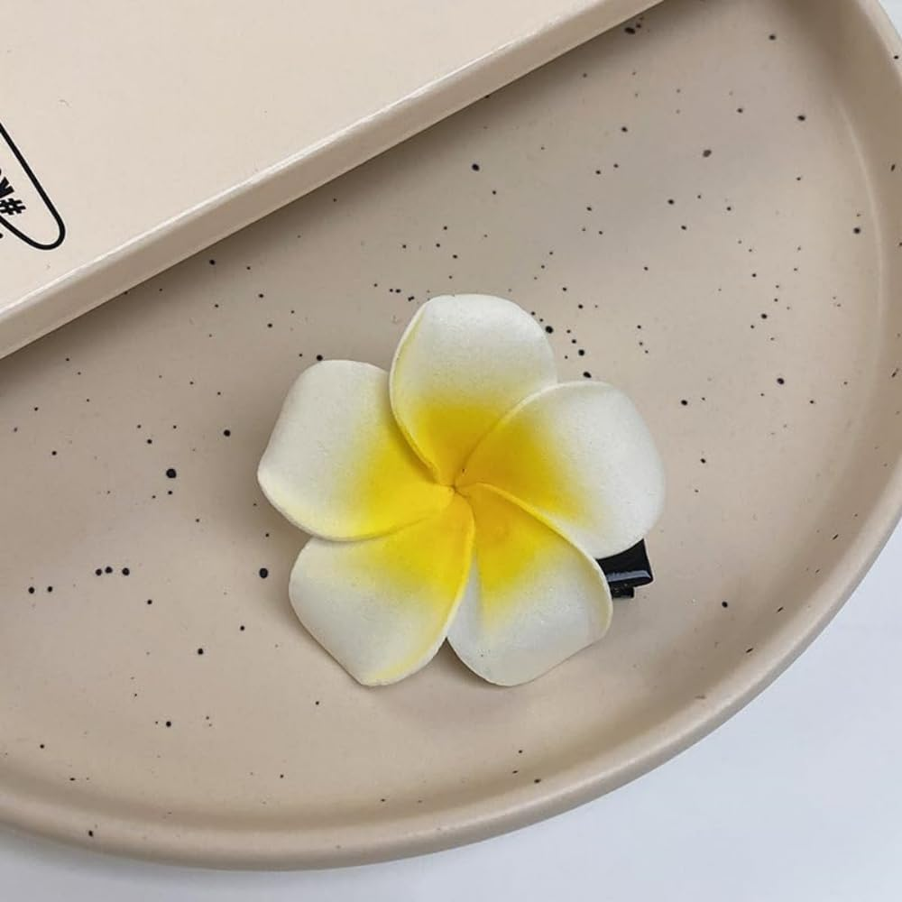 2 Pieces Frangipani Hawaiian Frangipani Plumeria Foam Head Flower Party Beach Hair Clips and Hair Clips image number 3