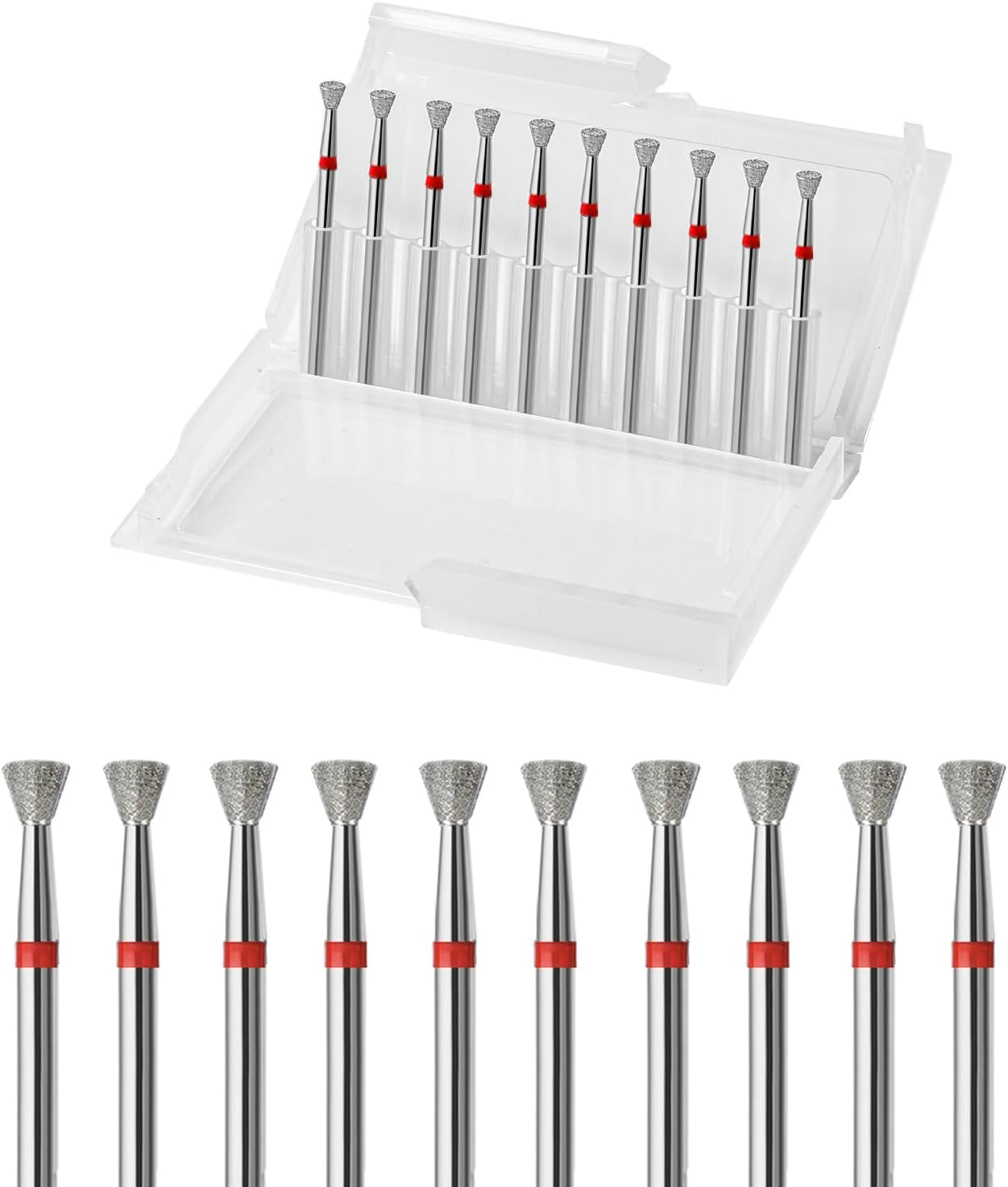 10Pcs Inverted Cone Cuticle Drill Bits, Carbide Diamond Nail Bits for Dead Skin Removal & Nail Shaping, 3/32'' Two Way Rotate, Professional Manicure Pedicure Salon Tools(3Mm Inverted Cone Bit, Fine-F) image number 2