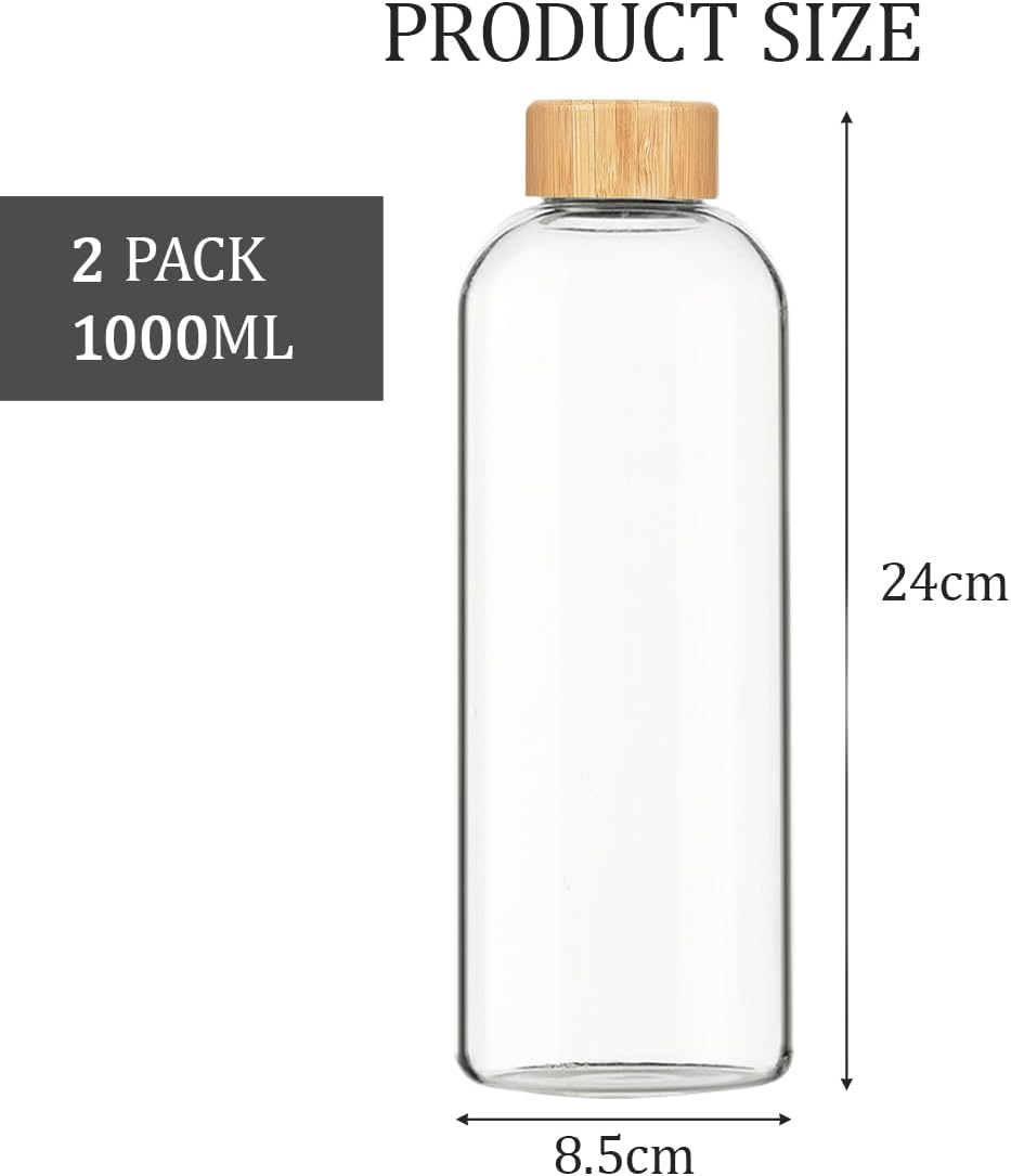 Blissify 1L High Borosilicate Glass Water Bottles with Bamboo Lids, 2 Pack Glass Juice Bottles, Reusable Drinking Bottles for Hot Cold Drinks, Home, Office, Gym & Outdoors image number 4