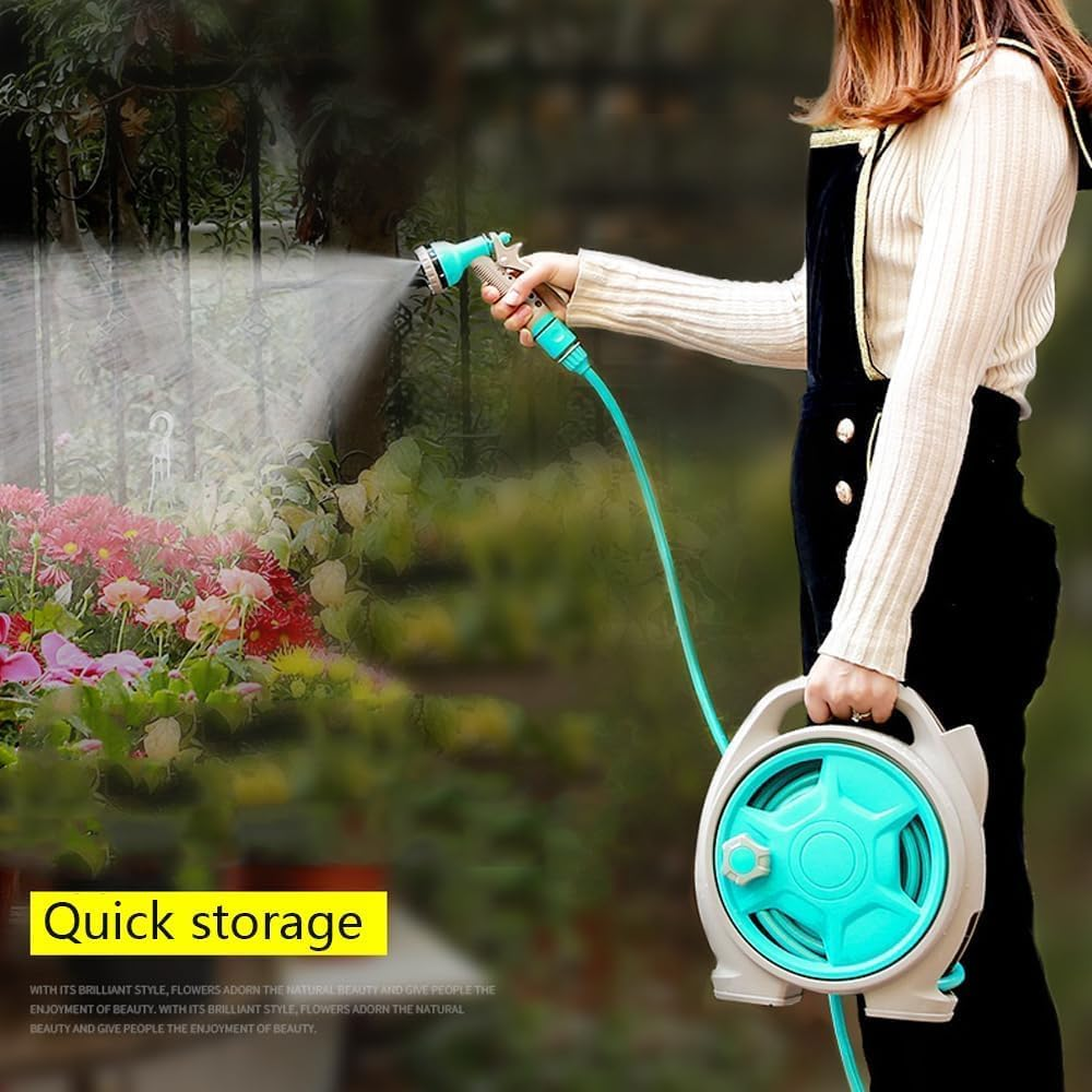 ABDULWEN Giraffe Tools Retractable Reel 50Ft (15M) Garden Hose, Portable Water Cart for Car Wash/Outdoor/Cleaning, 6 Function Sprinkler, Hand Crank Storage image number 6