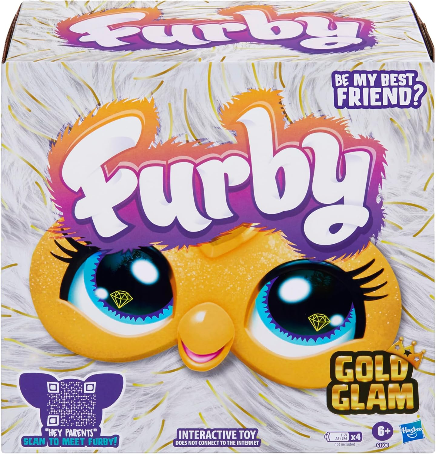 Furby Gold Glam Interactive Plush Toys for 6 Year Old Girls & Boys & Up, Voice Activated Animatronic, Speaks English & Furbish, White