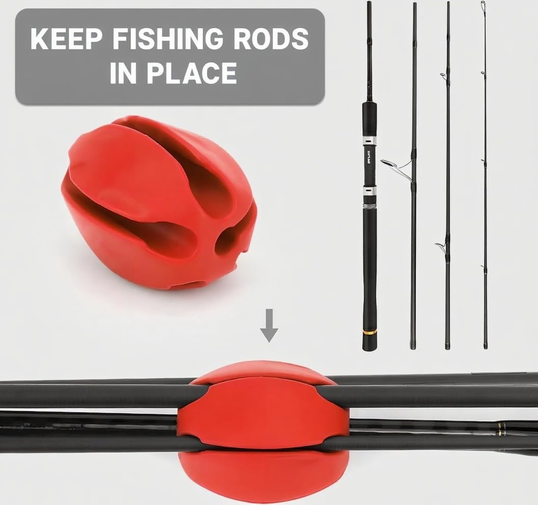 Shuoteng Silicone Fishing Rod Clips, 10Pcs 5 Hole Portable Fishing Rod Fixed Balls, Portable Fishing Rod Fixed Ball Rubber Fishing Pole Clips image number 2