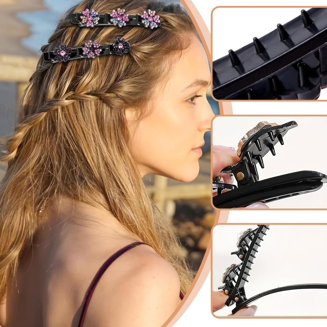 Pack of 4 Crystal Hair Clips Women - New Flowers, Hair Clips Women with Sparkling Crystal Stones Elegant Hair Styling Clips Hummingbird Hair Clip Rhinestone Hair Clips Hair Clips