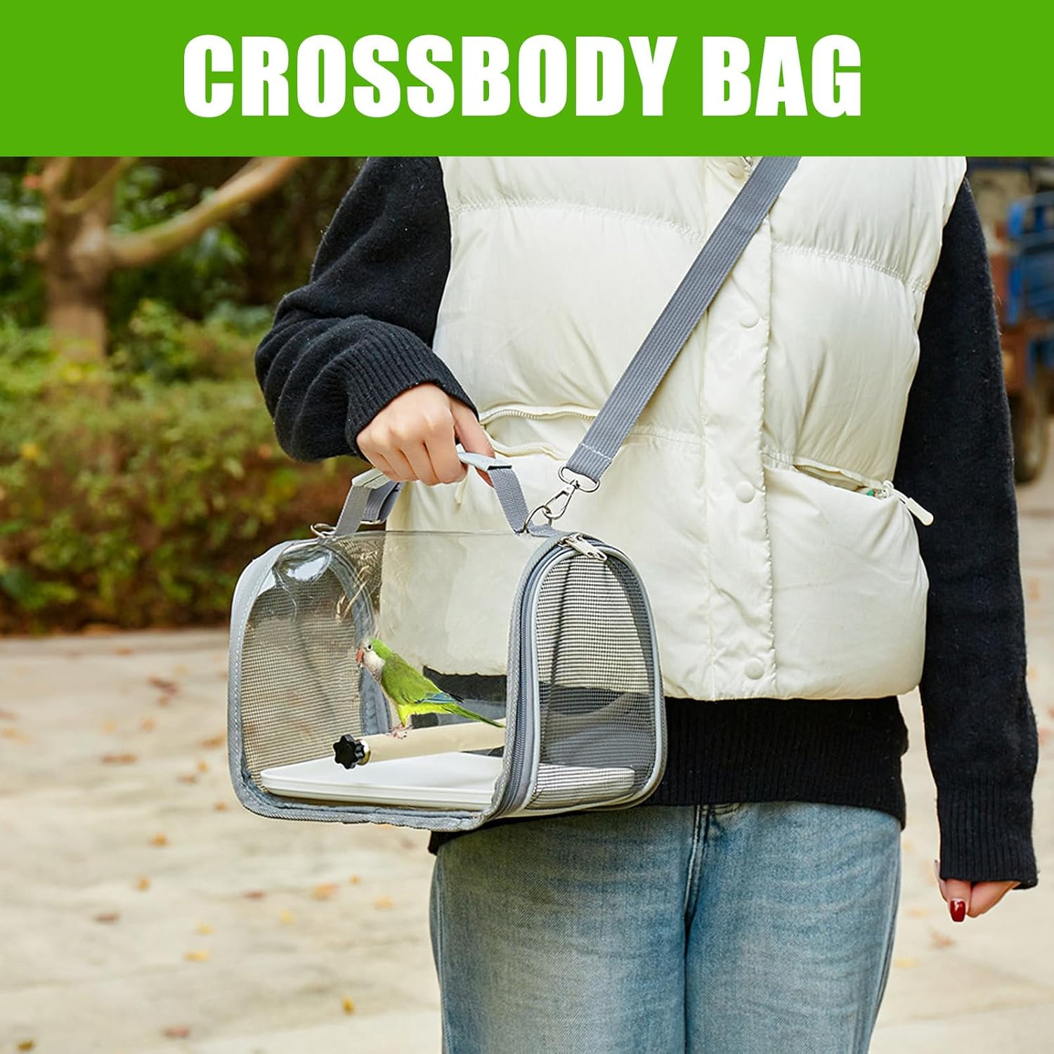 Bird Transport Box with Wooden Rod and Tray, Bird Carrier for Budgies/Parakeets/Small Animals, Portable Bird Carrier 19 X 26 X 19 Cm image number 3