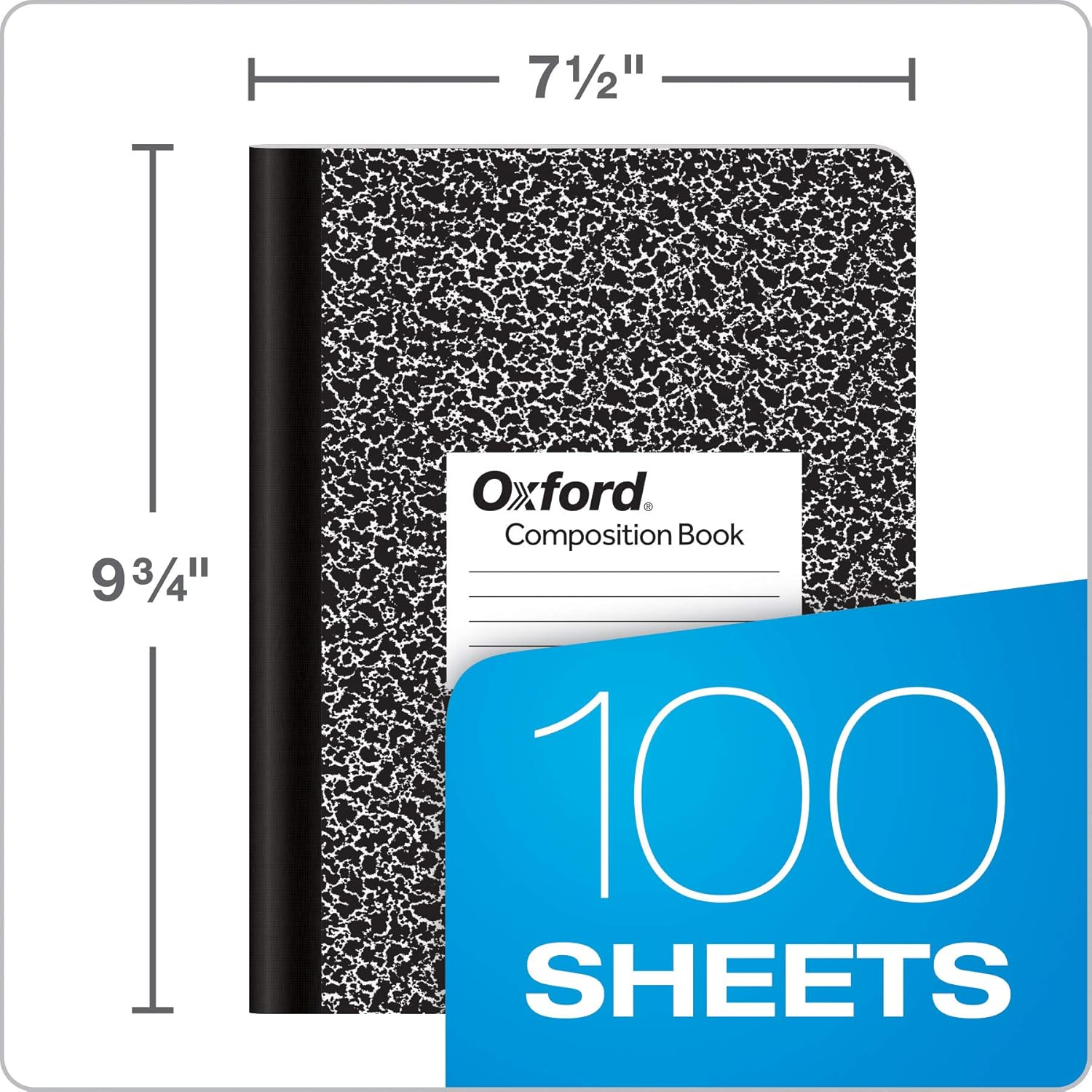 Oxford Composition Notebooks, College Ruled Paper, 9-3/4" X 7-1/2", Black Marble Covers, 100 Sheets, 12 per Pack (63796) image number 6