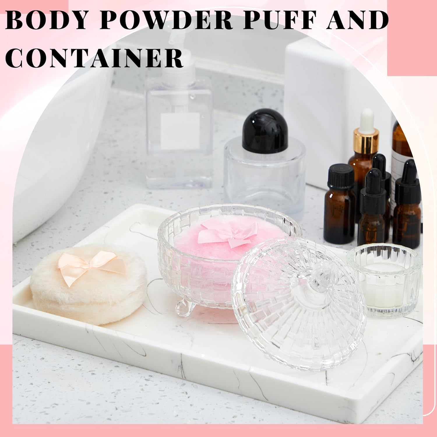 DUOMIAO 3 Pcs Large Body Powder Puff and Container Powder Container with Puff Powder Puff Crystal Container Soft Washable Reusable Velour Face Body Glitter Powder Puff Wet Dry Makeup (Transparent) image number 1