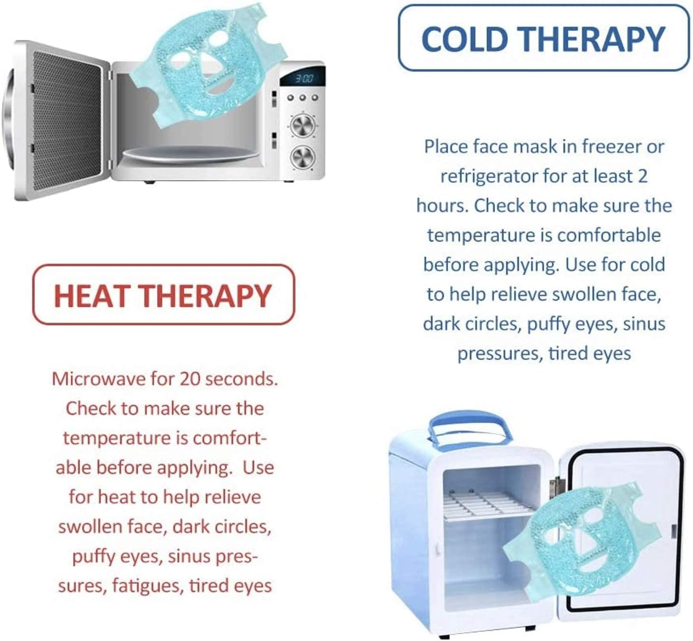 DOLSON Face Eye Mask Gel Hot Cold - Reduce Puffiness, Bags under Eyes, Puffy Dark Circles, Migraine - Therapeutic Heat and Ice Compress with Cover - for Sleep, Sinus Pressure, Headaches, Skin Care image number 2