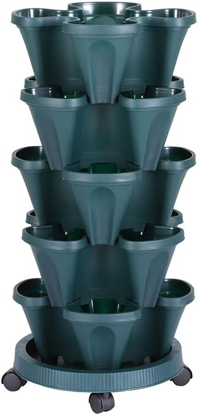 GREEN FINGERS Garden Bed 5 Tier Vertical Garden Strawberry Stackable Planters Dark Green image number 5