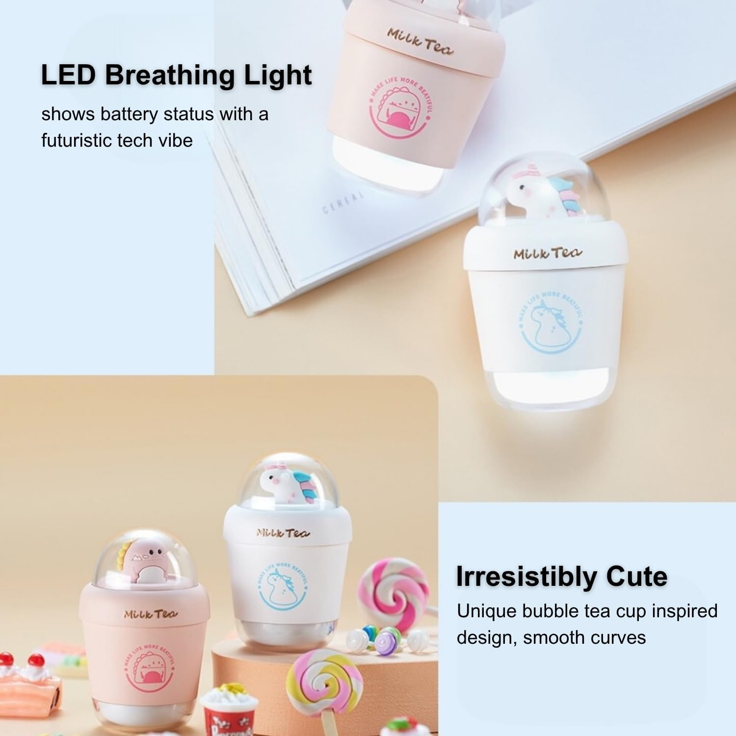 Surfans T1 Cute Wireless Earbuds, Bluetooth 6.0 with 13Mm Bio-Diaphragm Driver, Hi-Fi Stereo Sound, Noise Cancelling, Touch Control, Crystal Ball Design &ndash; Pink image number 4