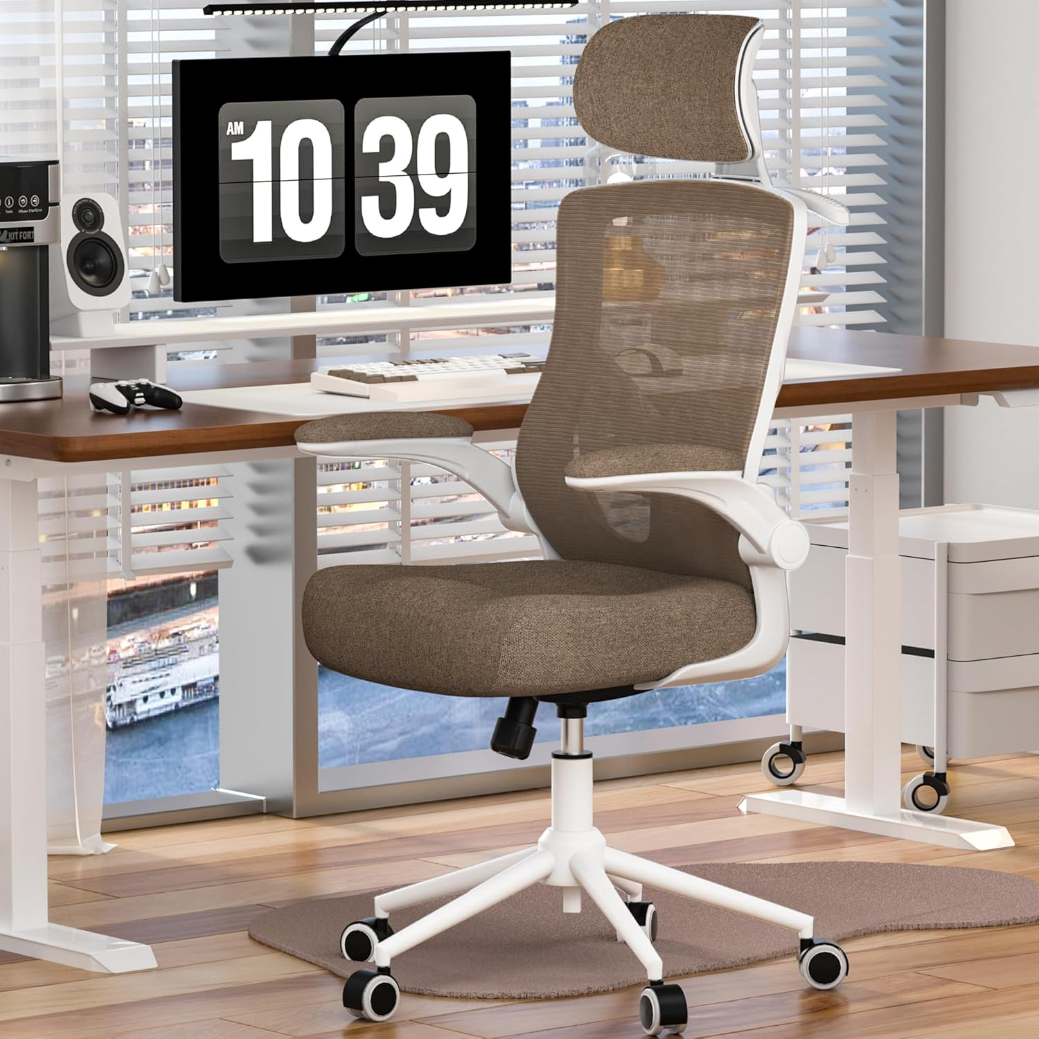 FOKESUN Ergonomic Office Chair, High Back Mesh Desk Chair with Thick Molded Foam Cushion, Coat Hanger, Adjustable Headrest, Lumbar Support, Tilt & Lock Function - Task Chair (All Black)