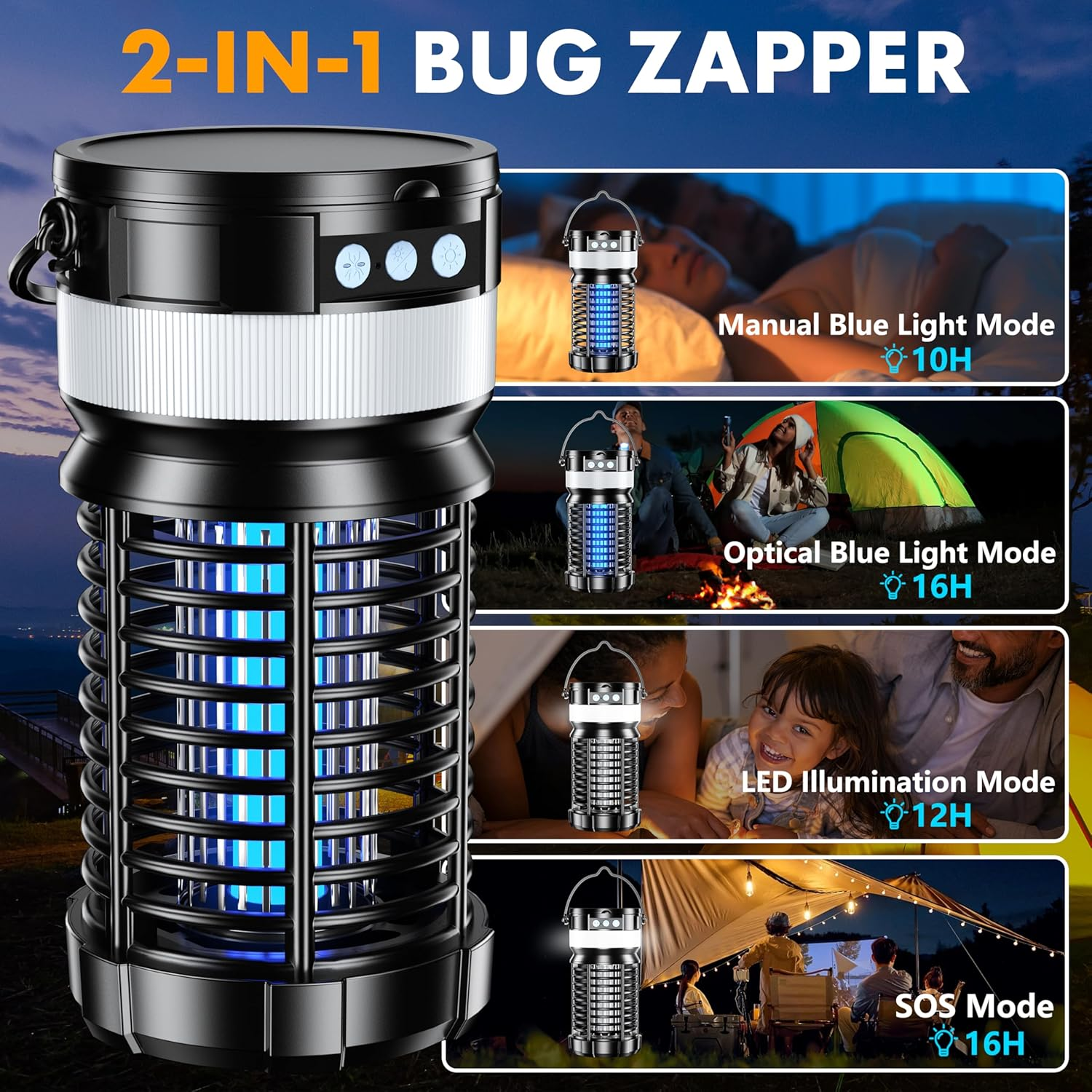 Solar Bug Zapper Outdoor, 2 in 1 Mosquito Zapper with LED Light, Rechargeable Cordless Fly Zapper with 4000Mah Battery, Waterproof Pest Control for Home, Patio, Backyard, Camping, Garden image number 1