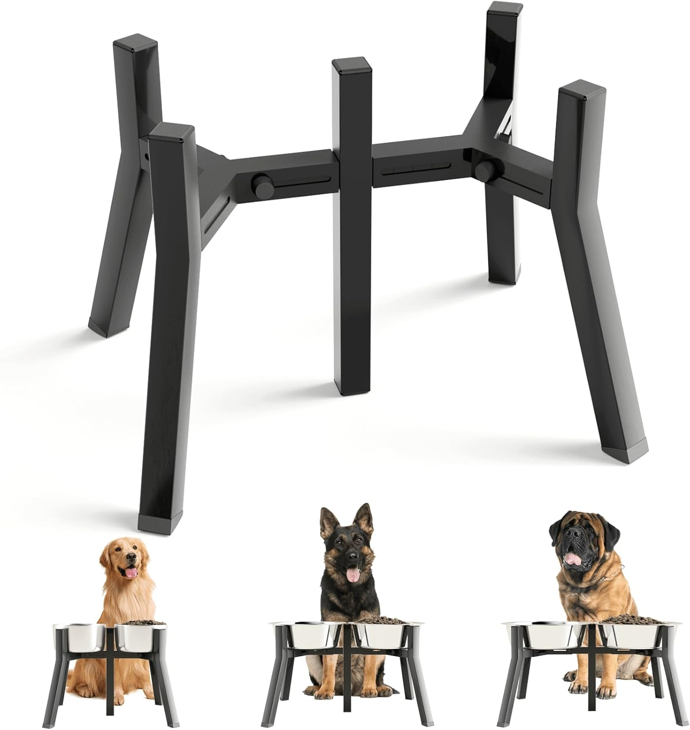 SHAINFUN Dog Bowl Stand for Large Dogs, Adjustable Width Tall Elevated Dog Bowls for 7-10.6" Bowls, Dog Food Water Stand Feeder, Metal Single Raised Dog Bowl Holder,11" Tall(Bowl Not Included)