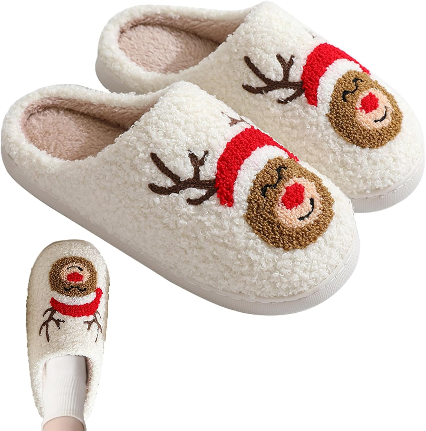 Christmas Slippers for Women - Fuzzy Slippers - Cute Slippers for Women Fun Slippers Soft Plush Christmas Shoes Keep Warm Couples Slippers Borato
