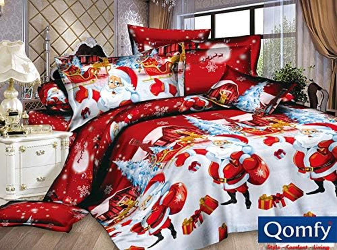 Father Christmas Santa Presents Xmas Quilt Duvet Cover & Pillowcase Bedding Bed Set, Multi-Colour Santa Claus Duvet Cover Set, Ultra Soft, Durable Design (King Set 3Pcs) image number 1