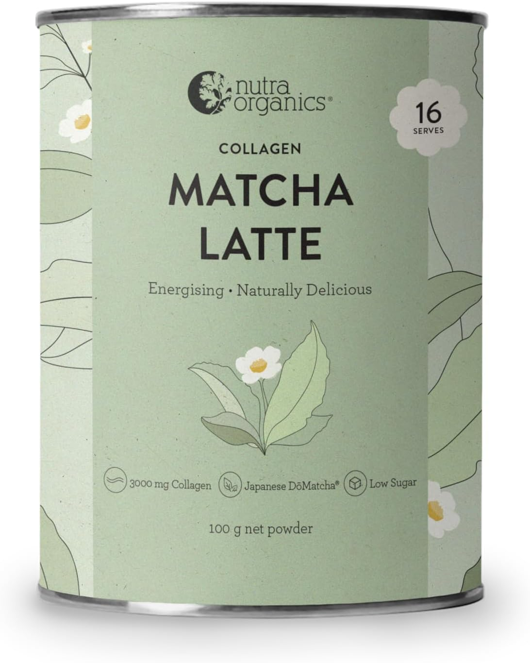 Nutra Organics Collagen Matcha Latte 100G | Antioxidant with Collagen Peptides | for Glowing Skin, Sharpen & Vitalise Mind (16 Serves)
