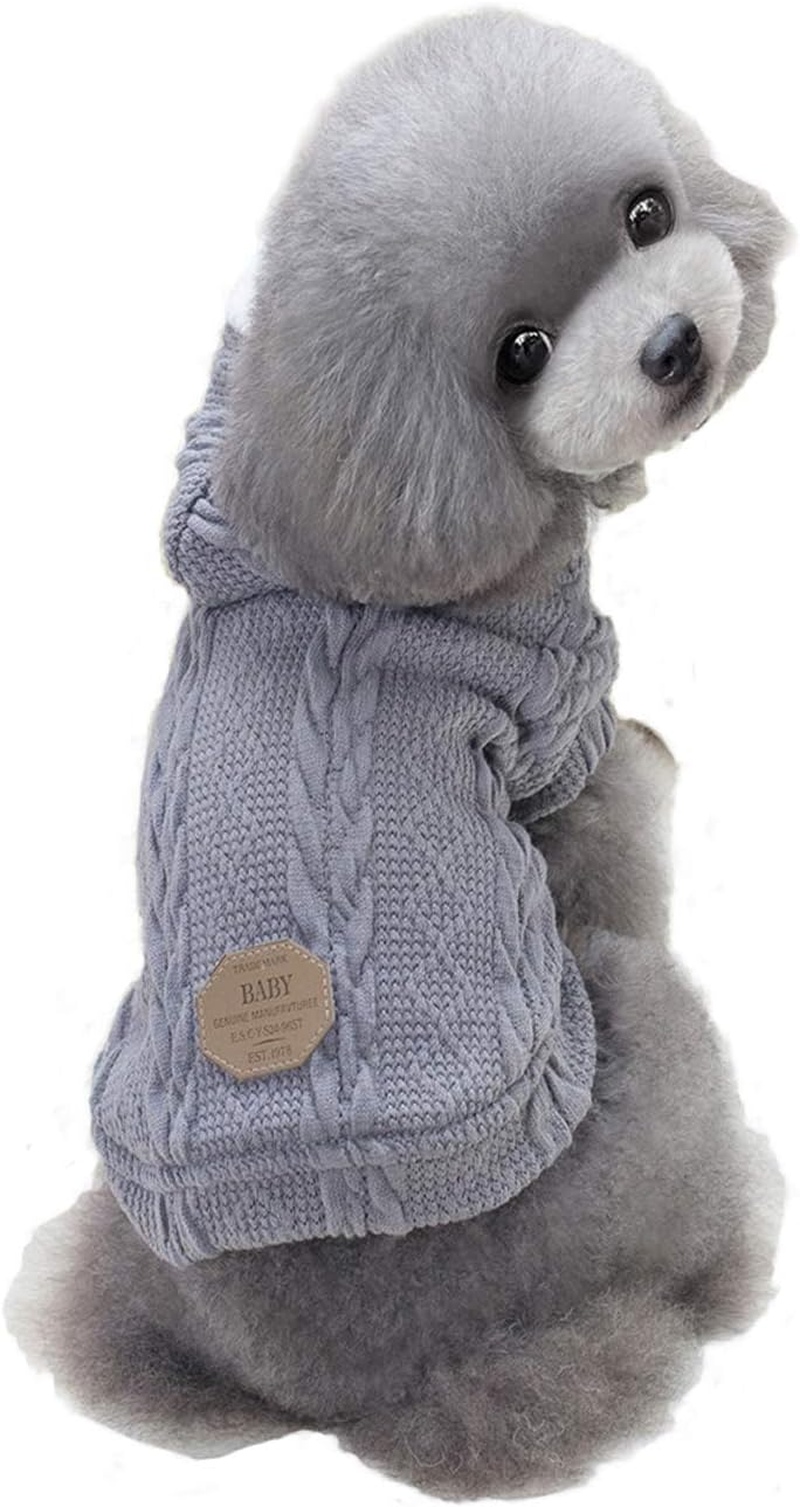 Dog Sweater, Bwealth 2 Layers Fleece Lined Warm Dog Clothes - Classic Knitted Winter Small Dog Jumper Coat - Pet Apparel Jacket Dog Sweaters for Small Dogs Cats Puppy Boy Girl (Medium, Dark Blue)