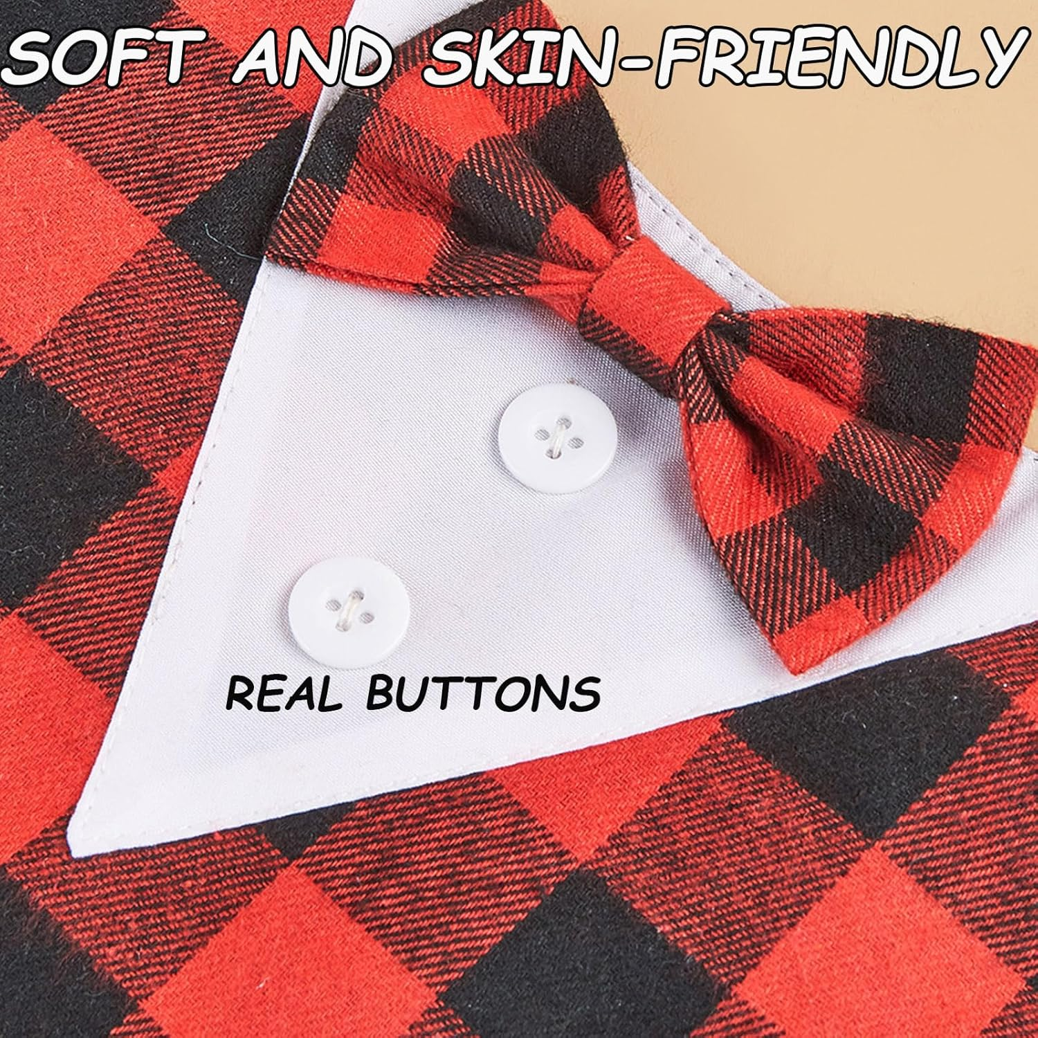 KASESSS Dog Tuxedo Bandana, Dog Bandana with Bow, Formal Dog Neckerchief Cotton, Dog Bow Tie Bandana with Red Plaid Bow, Adjustable Velcro Dog Wedding Bandana, Dog Bandanas for Medium Large Dog(L) image number 2