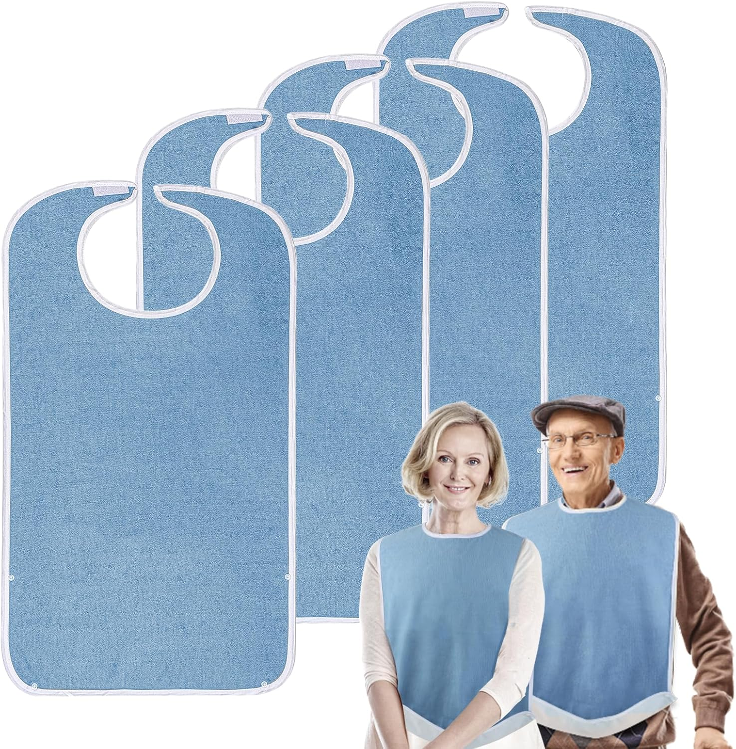 Pozico Adult Bibs for Eating - Unisex, Terry Cloth，Absorbent Front, Waterproof Back, Easy to Clean & Crumb Catcher