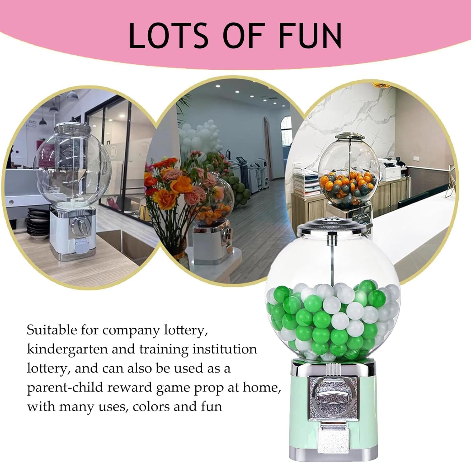 Capsules Vending Machine, Candy Gumball Vending Machine, Toy Balls Dispenser, Coin Operated round Capsules Bouncy Ball Dispenser for Game Retail Stores,Pink image number 3