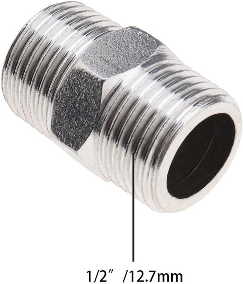 Shower Hose Extender 3Pcs Pipe Fitting Hex Nipple Shower Hose Extension Bsp1/2Inch X BSP 1/2Inch Shower Hose Extender Stainless Steel Connector for Shower Bathroom Rvs