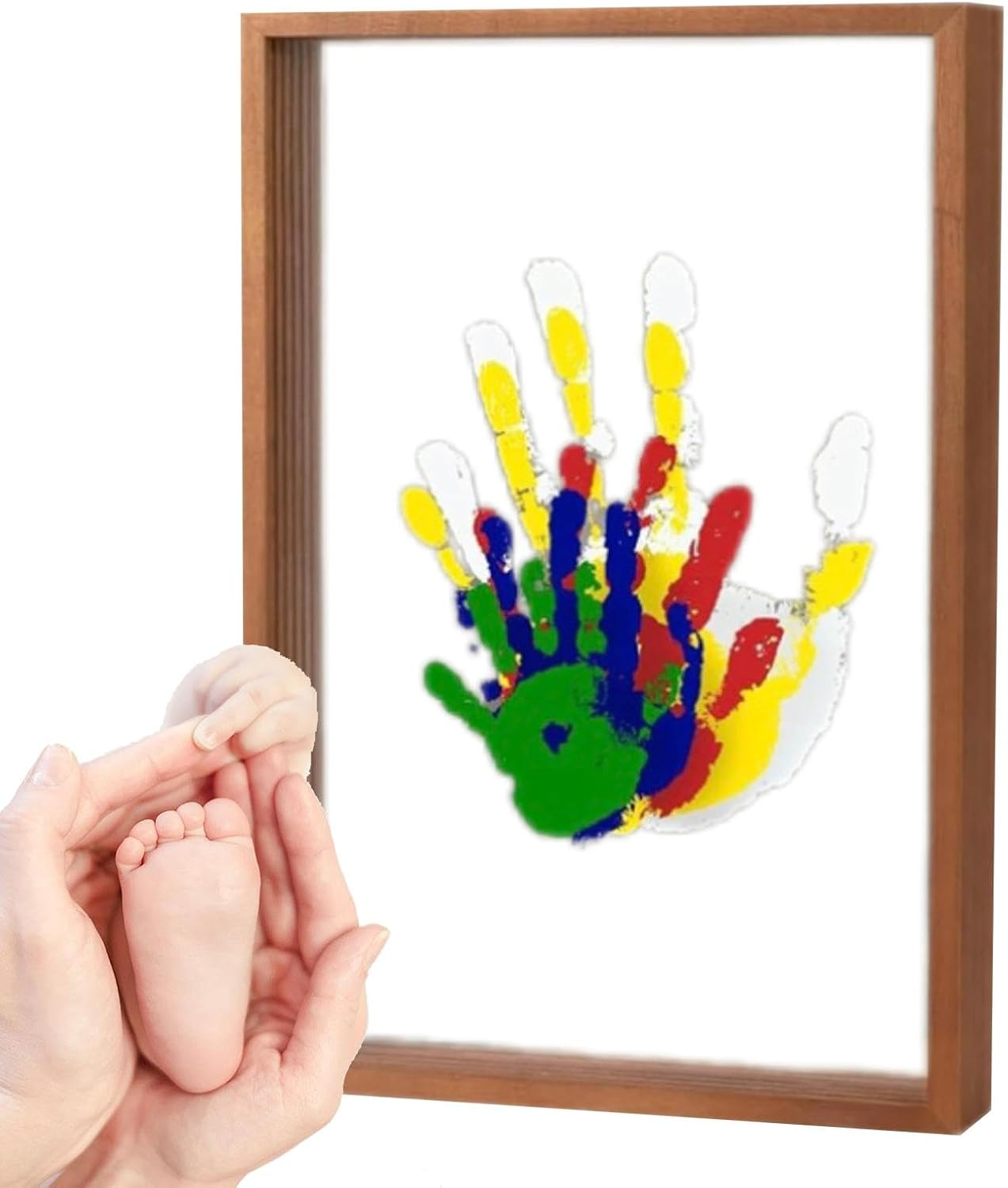 Hand Print Family Kit,Kid Handprint Frame - Wooden Frame Kit Transparent Sheets, Baby-Safe Paint Craft Clear Kit for New Parent, after Birth Home