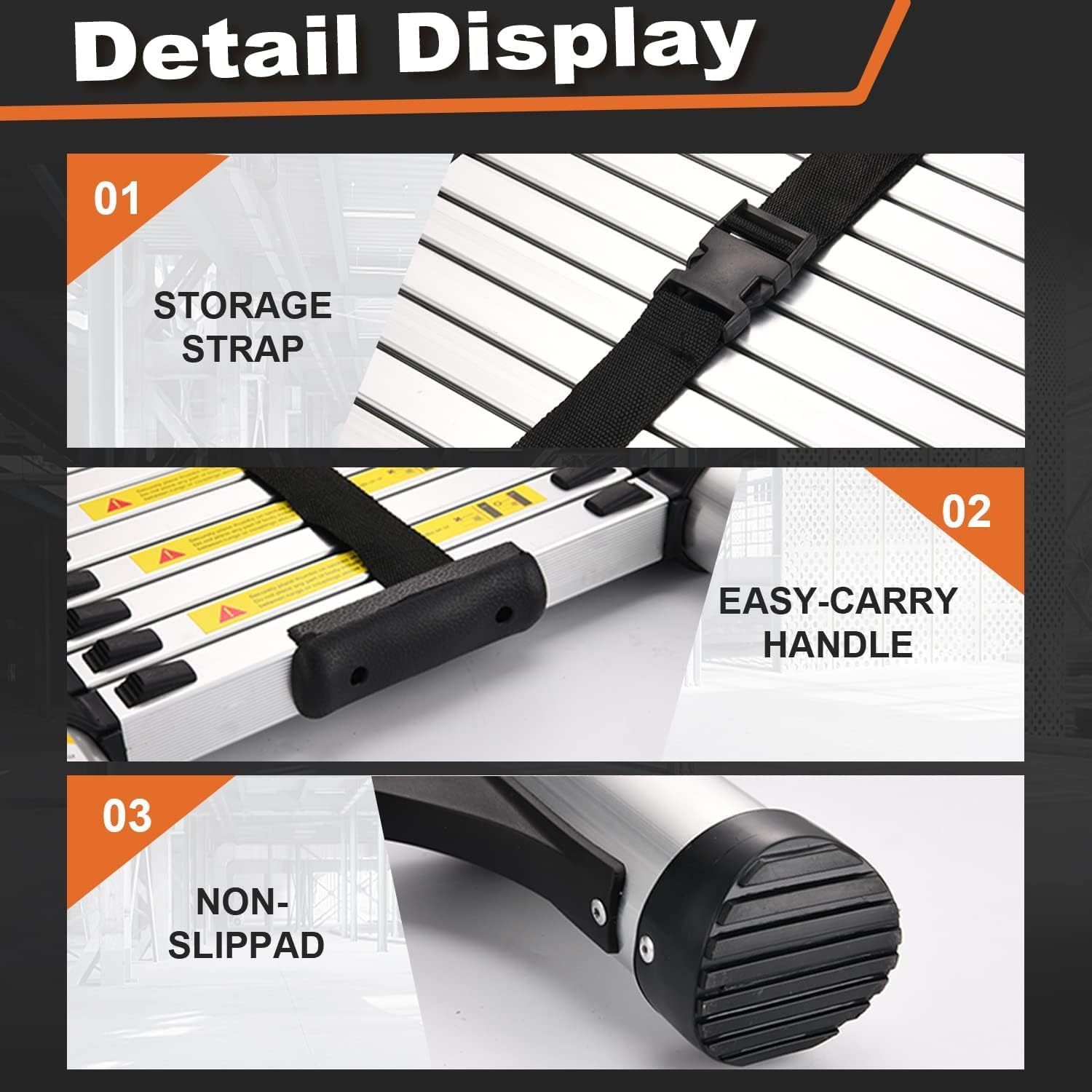 Extension Ladder Telescoping Stainless Steel Straight A-Frame Ladder Home Roof Outdoor Compact Telescopic Lightweight Safety Lock Easy to Store for Roofing Business Household RV Use (3.5M Straight) image number 5