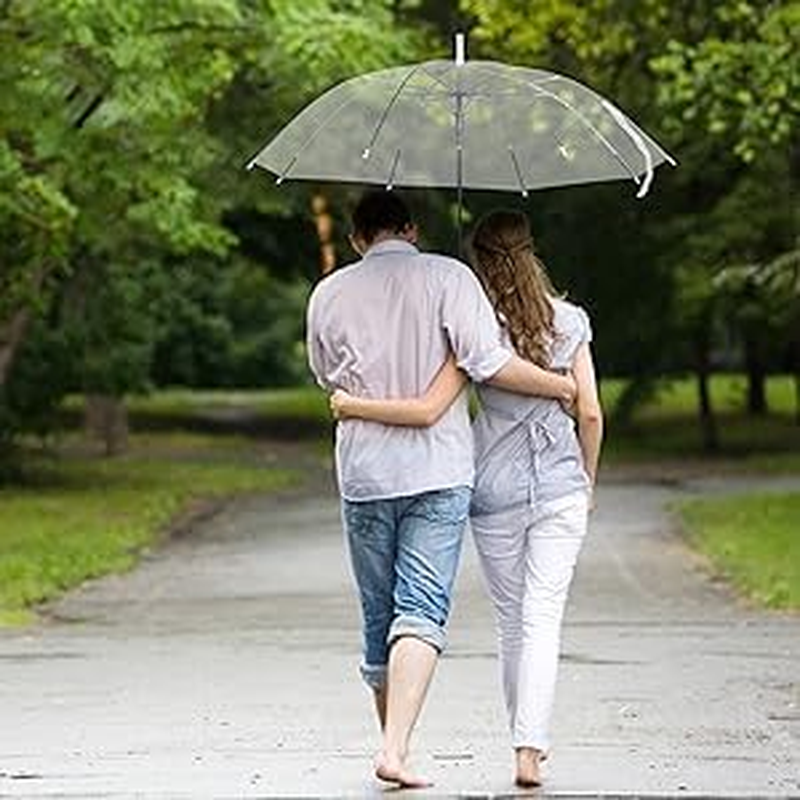 10 Pcs Clear Wedding Umbrellas 37'' Bulk Auto Open Stick Umbrellas Dome See Through/Transparent Umbrella for Wedding,With White J Hook Handle for Bride Bridesmaid/Groomsman Party Photo Rain Ceremony image number 5