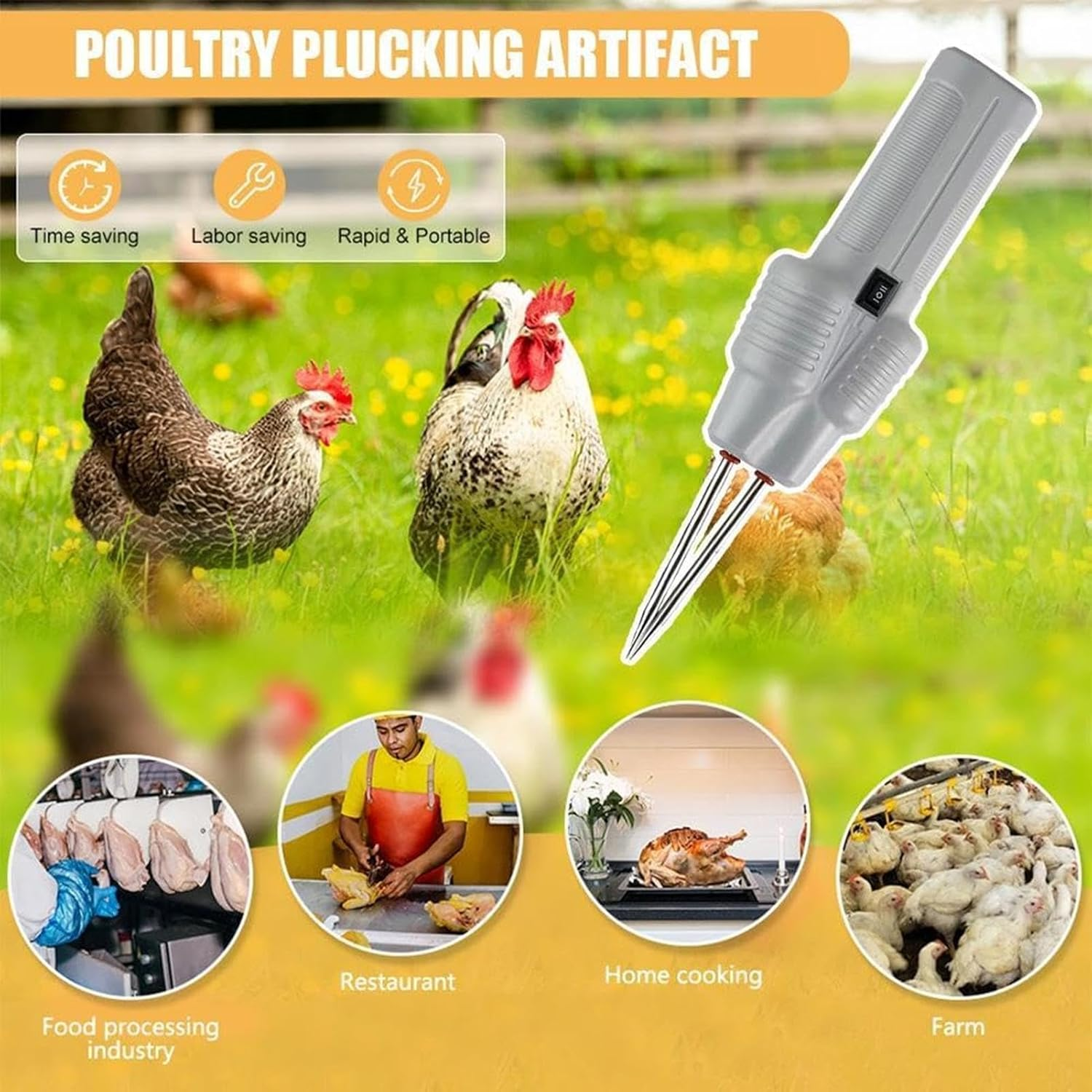Adorable Chicken Plucker, Turkey Feather Remover, Automatic Turkey Handheld Electric Chicken Plucker, Quail Feather Remover, Chicken Feather Remover, Multifunctional Feather Plucker for Turkeys image number 4