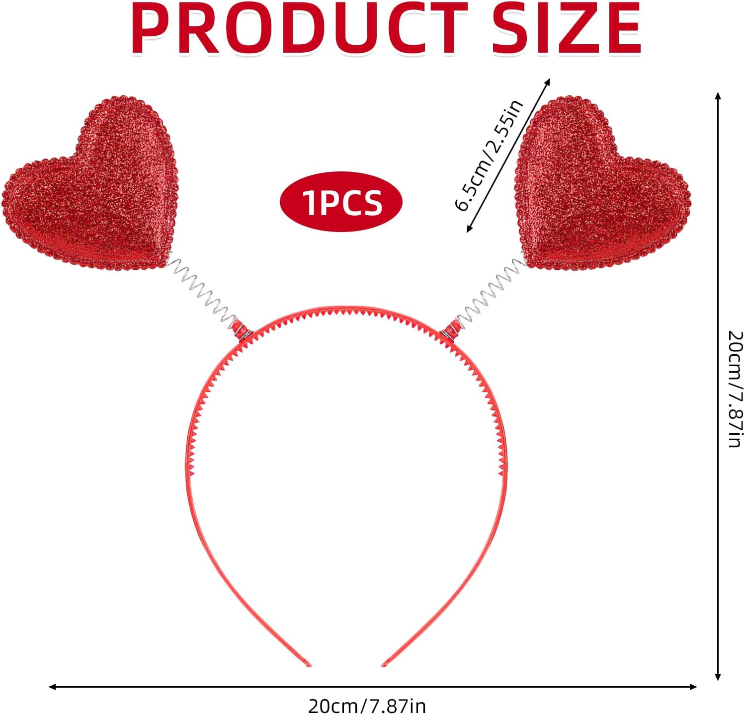 Red Heart Headband, Valentine'S Day Heart Headband, Cupid, Hair Band Heart Red Accessories, Glitter Hearts Headband, Cupid Costume Women, Heart Queen Head, for Fancy Dress Party, Valentine'S Party image number 2