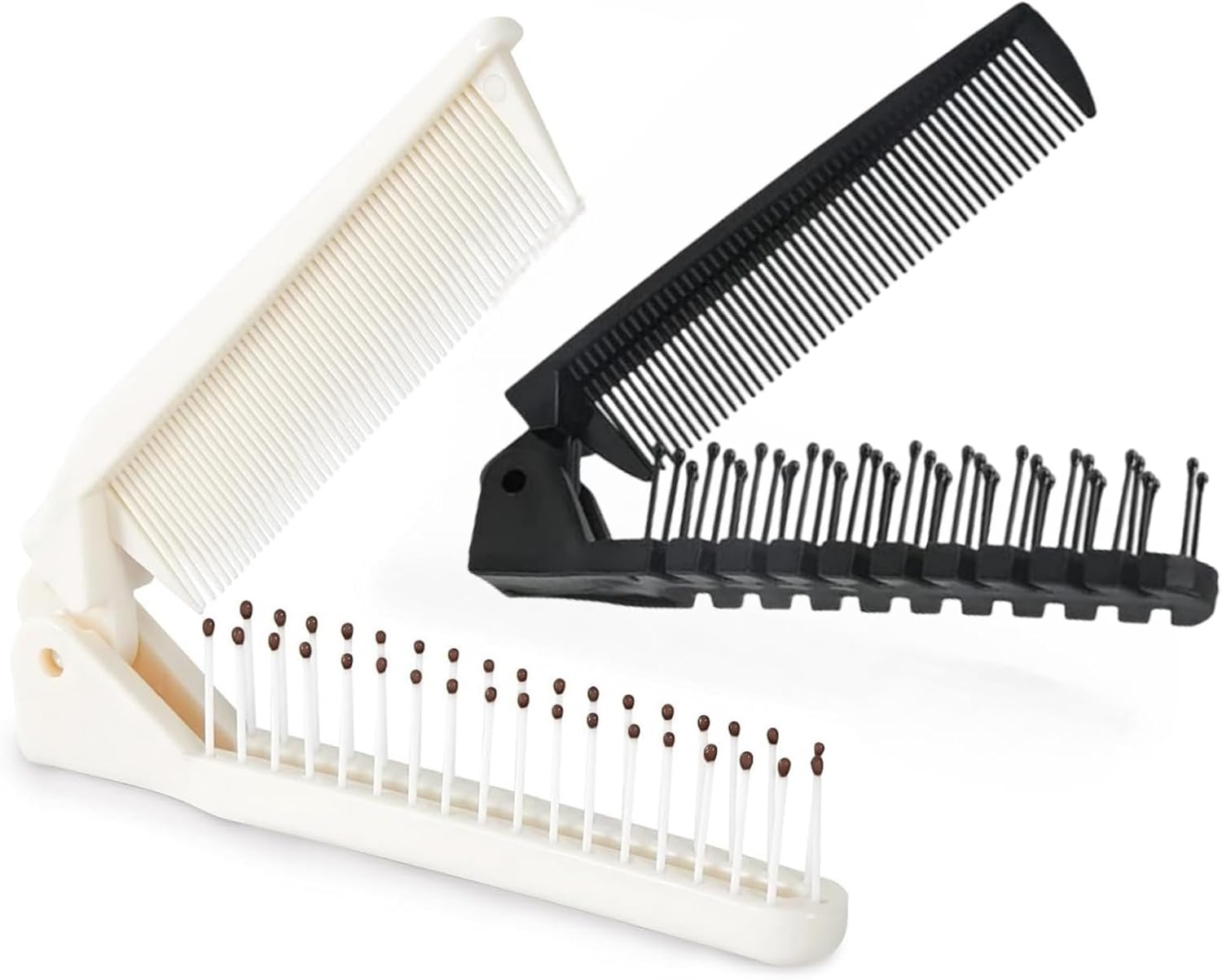 Foldable Comb, Pack of 2, Double-Sided Folding Combs in Black and White, Compact Travel Brush with Miniature Size for Handbag & Pocket - Universal Use as Beard Comb, Hair Brush & Bags image number 1