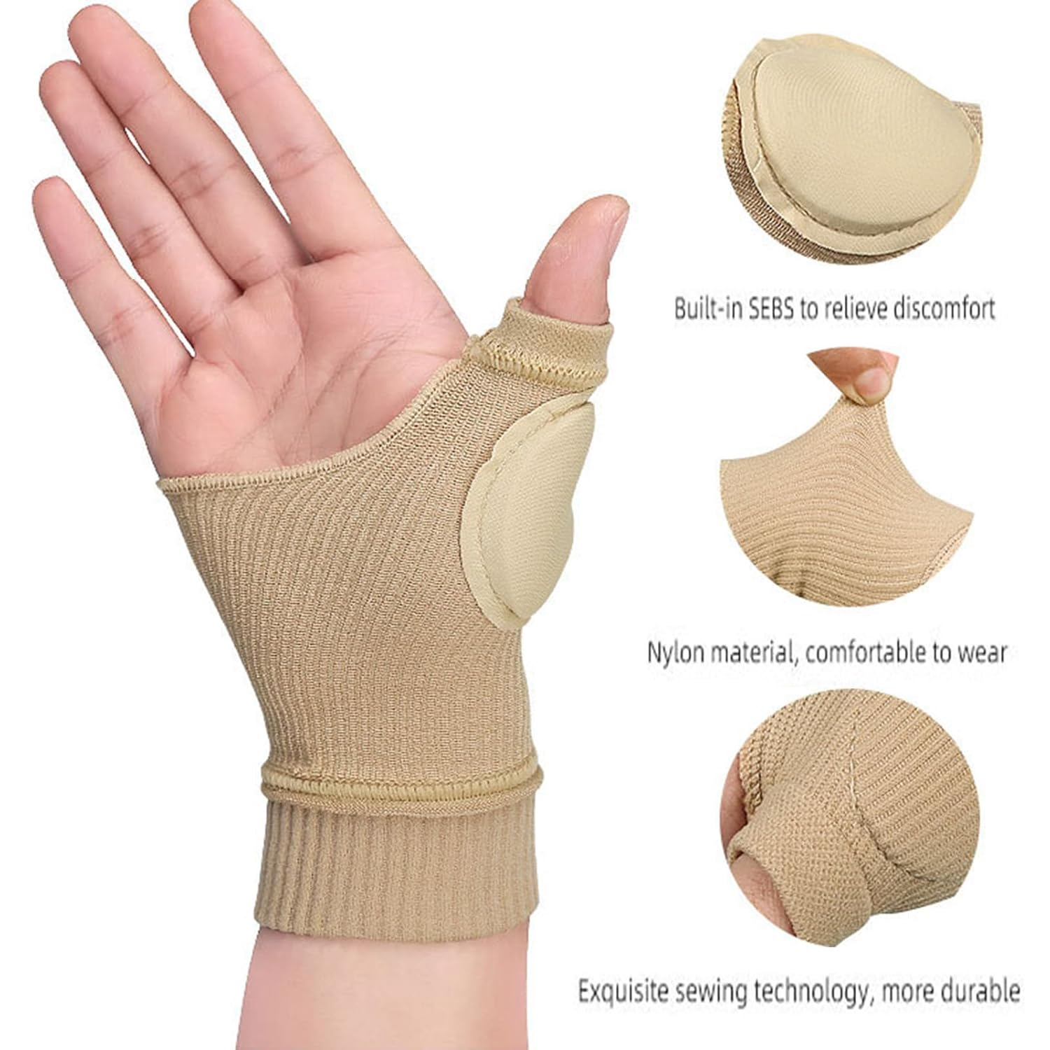 1 Pair Wrist Thumb Compression Gloves with Thumb Anti-Injury Pads, Thumb Support Brace Gloves, Wrist Support Brace Fingerless Gloves for Arthritis Joint Pain Tendonitis Sprains Pain Relieve (Black) image number 3