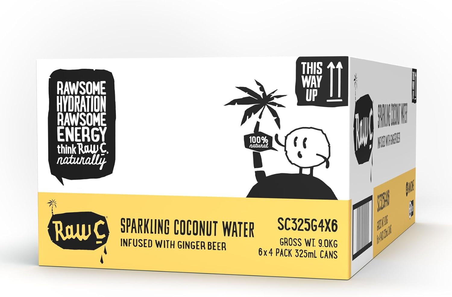 Raw C Coconut Water Sparkling Infused with Ginger Beer 325Ml (4 PACKS)