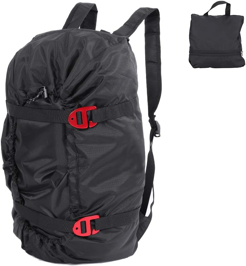 Rock Climbing Rope Bag, Arbor Rope Storage Bag Foldable Backpack with Large Rope Tarp Adjustable Shoulder Straps Waterproof Oxford Large Capacity Ultralight Outdoor Hike Gear Equipment(Black)