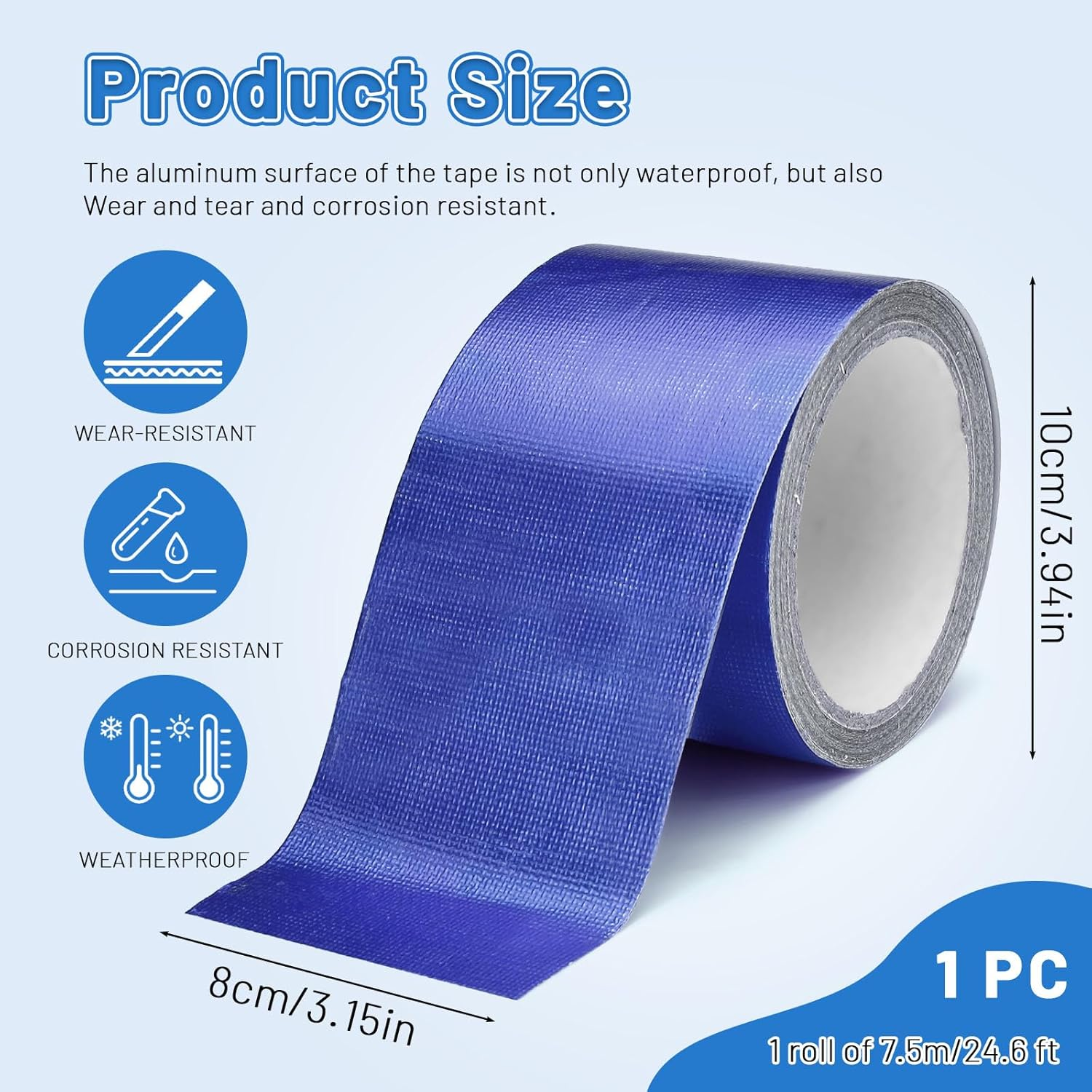Huakaile Blue Tent Repair Tape, 25 Ft X 3" Waterproof RV Awning Repair Tape, Outdoor Heavy Duty Tarp Patch Kit for Camper Boat Cover Canvas Seam Sail Tarpaulin - Blue image number 5