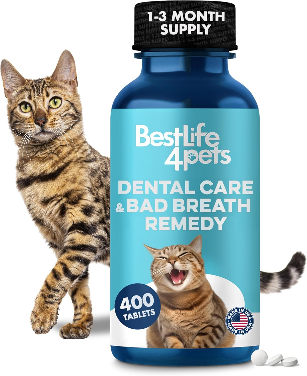 Cat Dental Care & Bad Breath Remedy, Natural Oral Health for Cats Teeth, Mouth, Gums, Daily Cat Breath Freshener, Plaque and Tartar Control Help Gingivitis and Stomatitis, Easy to Use 400 Tiny Pills image number 3