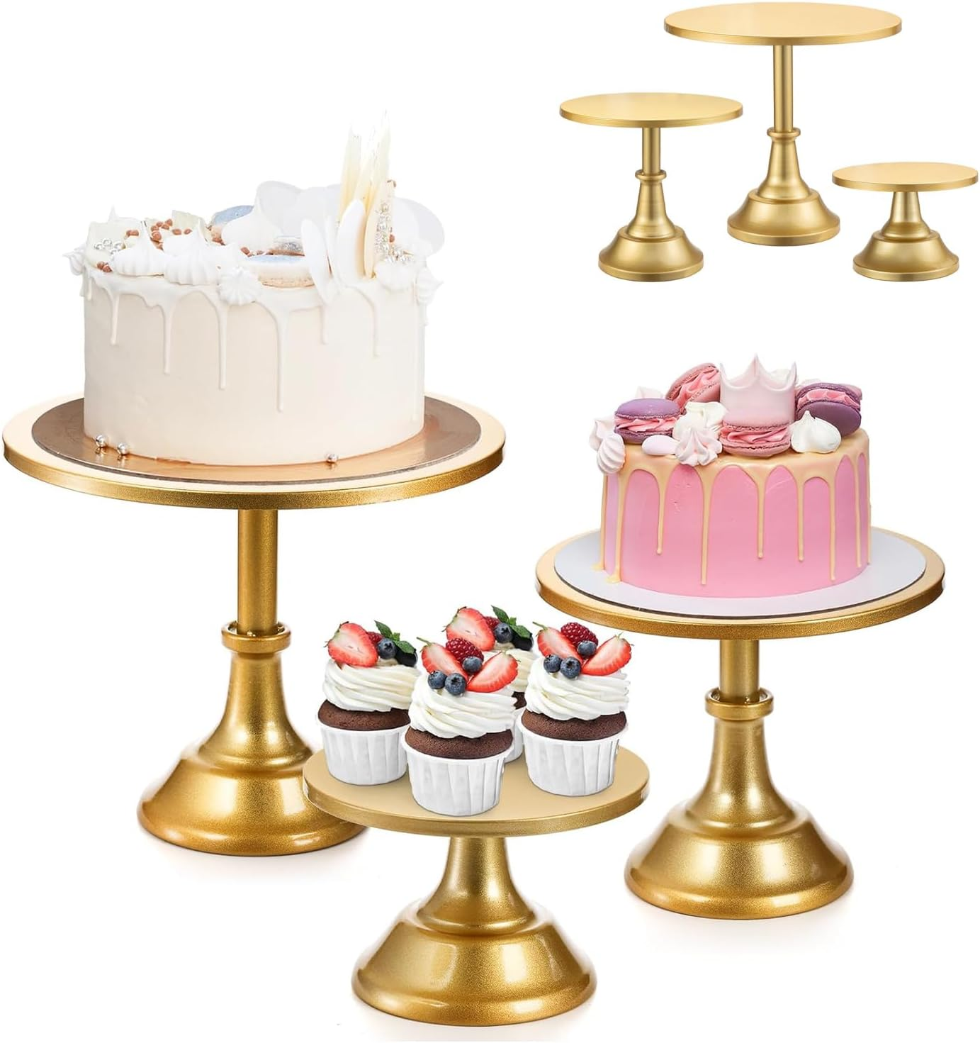 Gold Cake Metal Stands Set, round Cupcake Dessert Table Holder Platter Stand, Cake Display Serving Tower Tray for Baby Shower Wedding Birthday Party Celebration, 3Pcs Diameter 30 25 20Cm image number 4