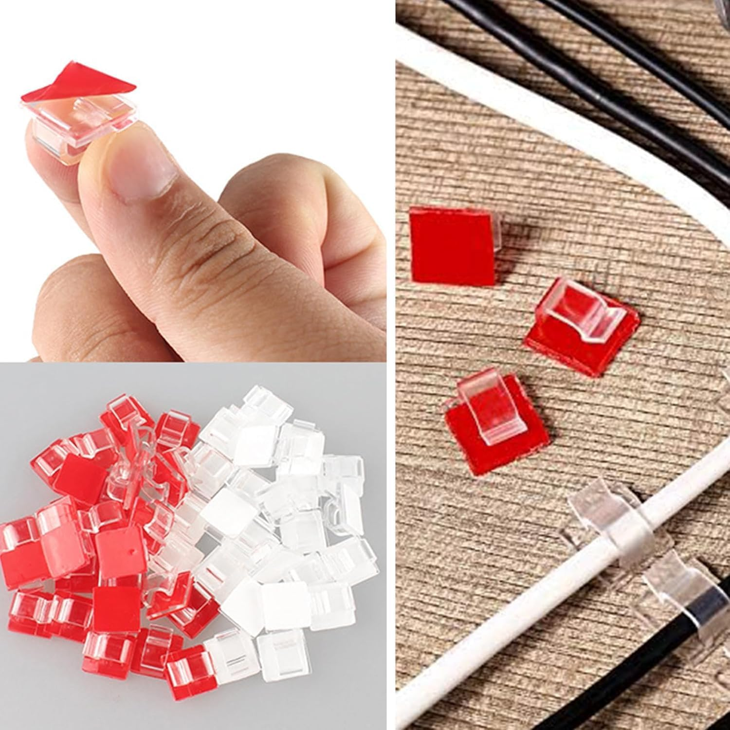 Self-Adhesive Cable Management Clips, 50Pcs Adhesive Cable Clips Wall Wire Holder Cord Organizer, Cable Management TV PC Wire Holder Sticky Tidy and Organizer Cord and Wires image number 1