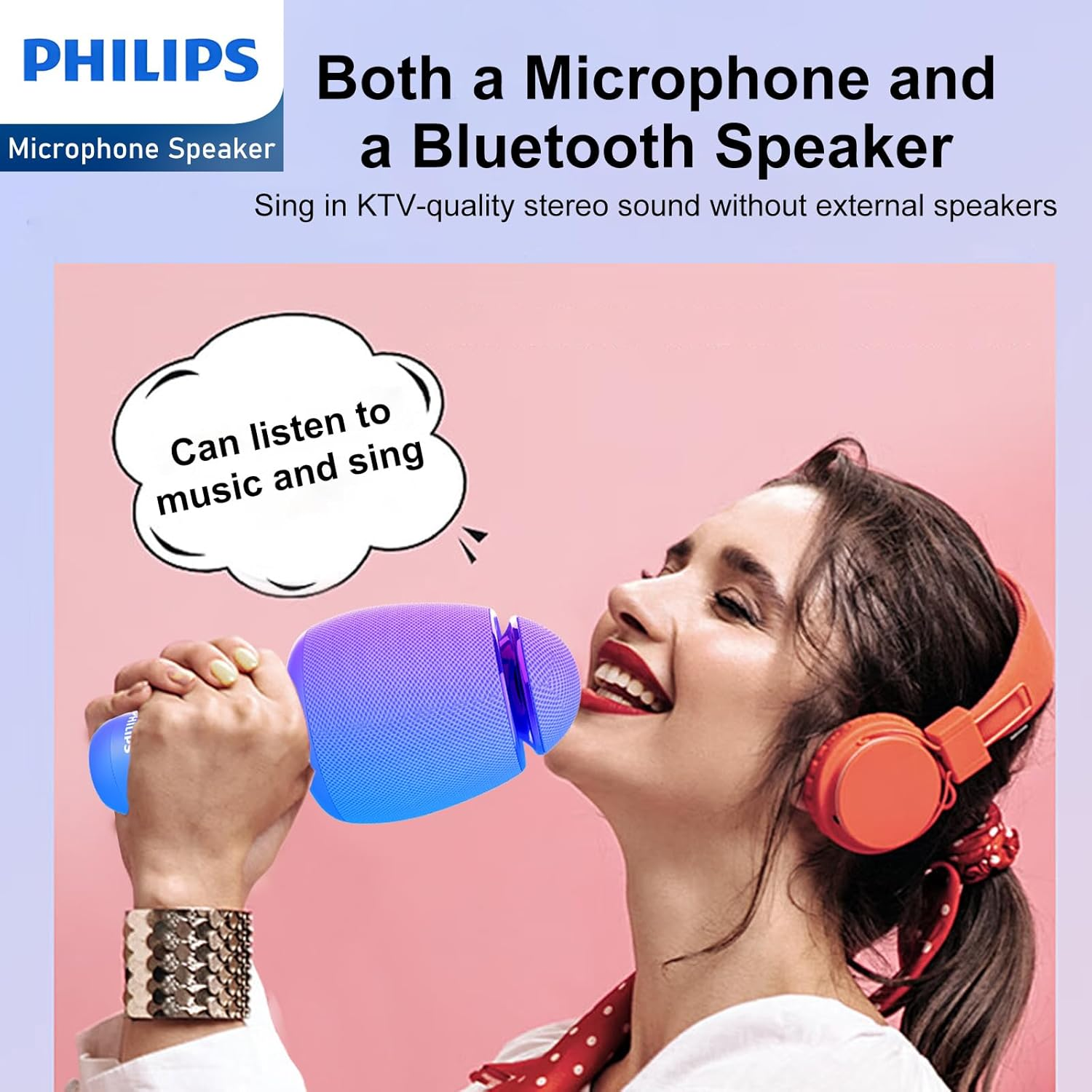 Philips 4 in 1 Karaoke Anywhere Bluetooth Handheld | Karaoke | Microphone| Portable Karaoke System with Speaker| Karaoke Machine Home KTV Player with Record Function for Phone/Tablet (Blue/Purple)