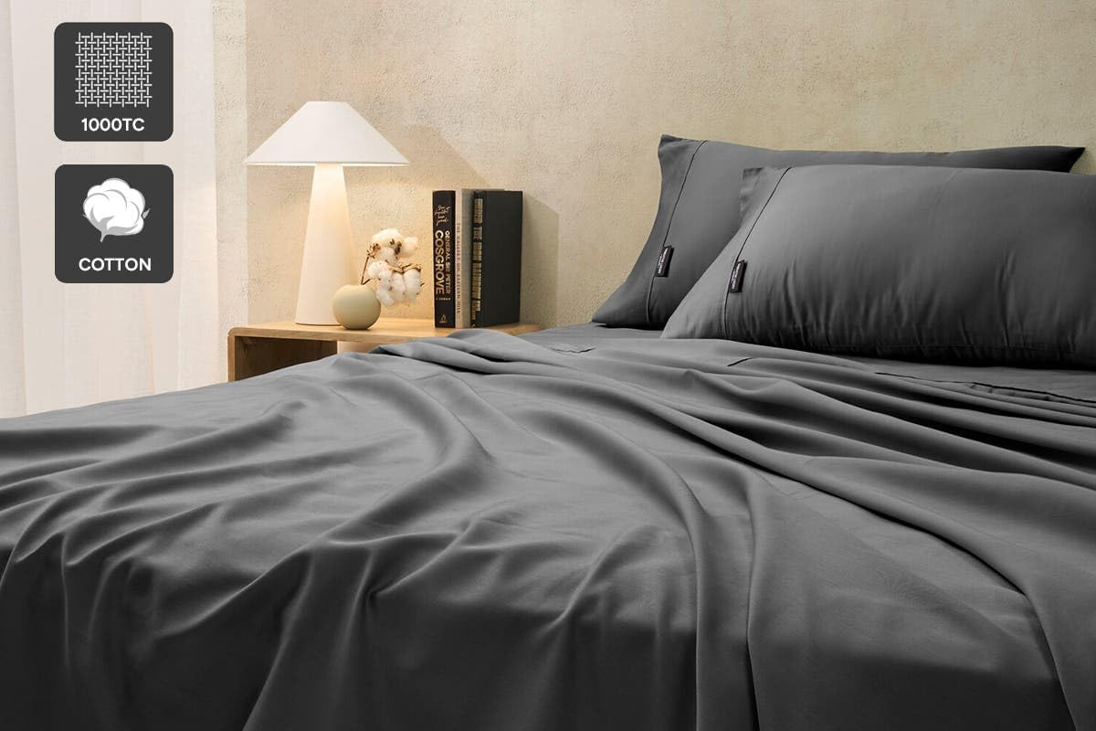 Sheraton Luxury 1000 TC Cotton Rich Sheet Set Single Bed Fossil