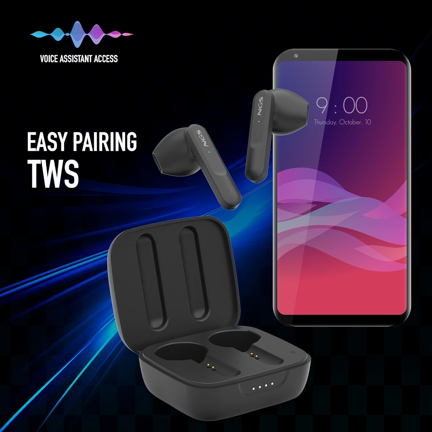 NGS ARTICA Move Black Wireless Headset Compatible with Bluetooth 5.3 Technology and TWS. 28-Hour Battery, Touch Control, ENC Technology, Black image number 3