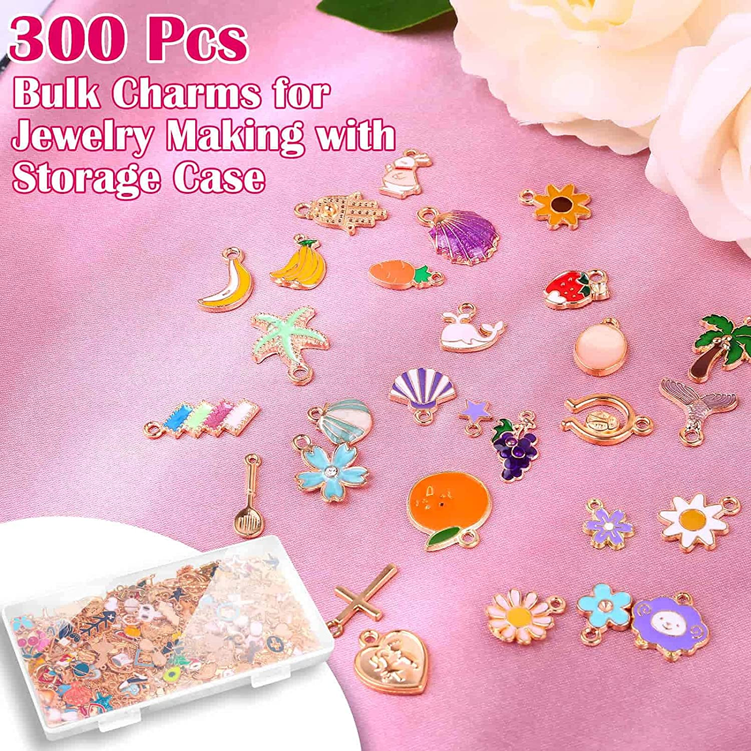 Acejoz 300Pcs Charms for Jewelry Making, Wholesale Bulk Assorted Gold-Plated Enamel Charms Earring Charms for DIY Necklace Bracelet Jewelry Making and Crafting - Enamel Color image number 6