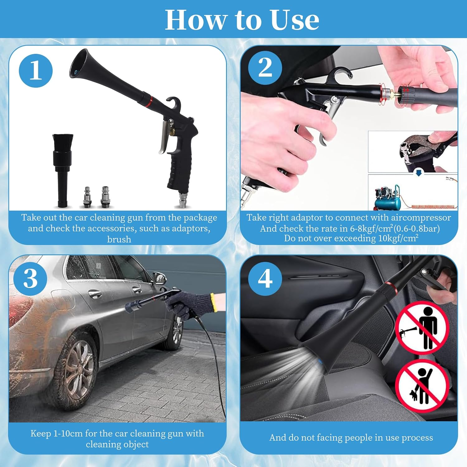 Car Cleaning Tool Set, High Pressure Air Blow Cleaner for Detailing, Multi-Purpose Car Duster Blower Cleaner Kit with Long Nozzle, Quickly Blast Dirt & Dust from Car Interior Cleaning (Black) image number 1