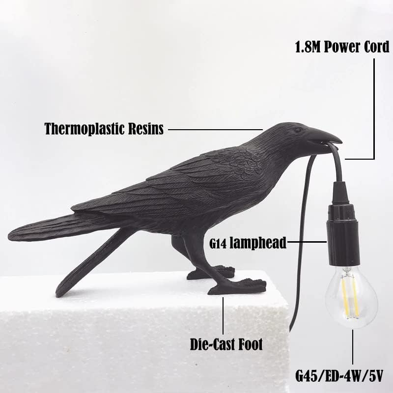Resin Lucky Bird Crow Wall Lamp Table Lamp Night Light Bedroom Bedside Living Room Wall Lamp Home Decoration for Bedside Table/Office and Living Room Decor/Farmhouse Art Decor/Dorm image number 2