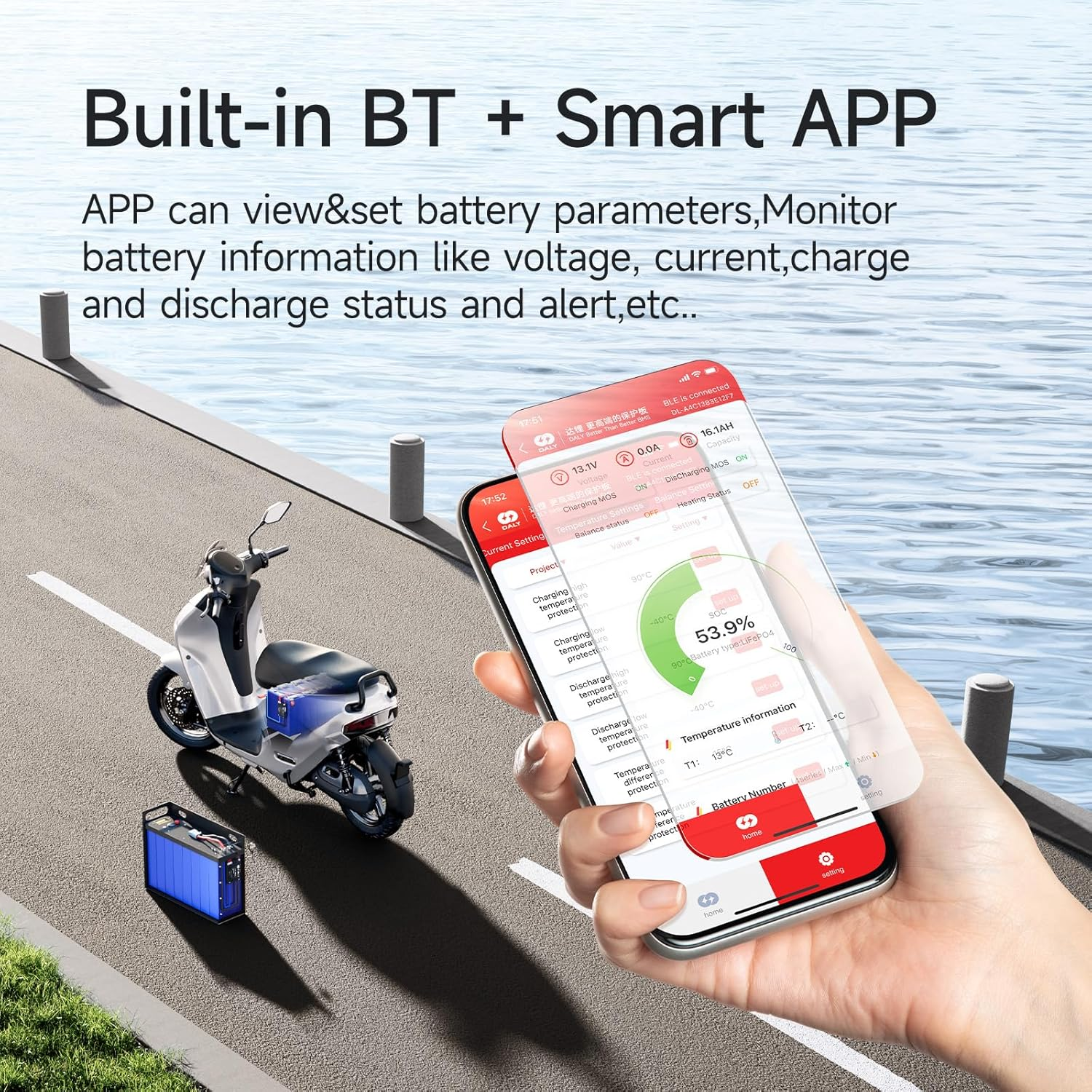 DALY BMS 100A 4S-8S 12V-24V - Smart Built-In Bluetooth Monitoring Lithium Battery Protection Lifepo4 Li-Ion LTO for E-Bikes Scooters image number 3