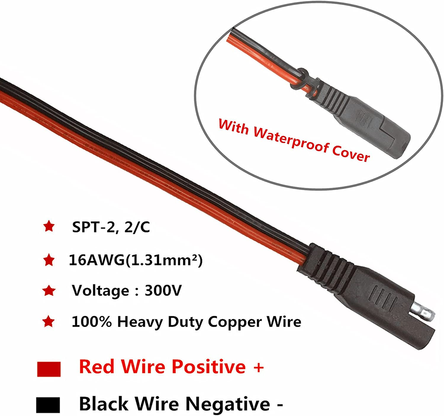 SAE Connector Extension Cable 12FT - 12V-24V Battery Charging Cord with Dust Cap 2 Pin Quick Connect Disconnect Plug DC Connection for Camp Trailer Solar Panels (12Ft) image number 3