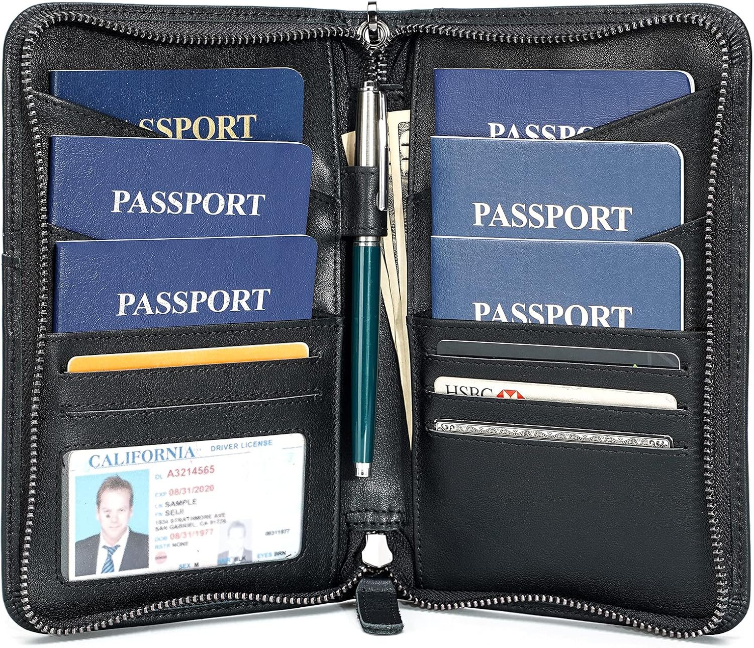 Polare Full Grain Leather Passport Holder Cover Case for Men and Women RFID Blocking Family Travel Wallet Holds 6 Passports image number 7