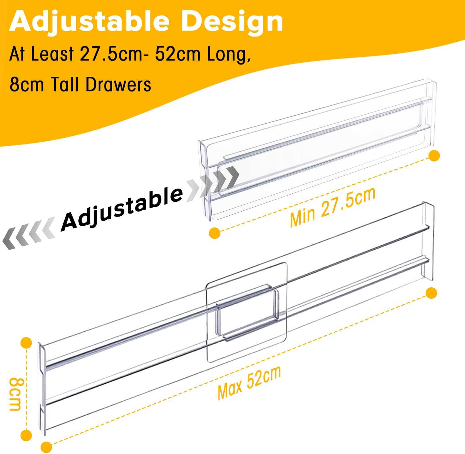 Yakiter Drawer Dividers, 8 Pack 27.5&ndash;52Cm Adjustable Clear Drawer Organisers, 8Cm High Drawers Separators for Clothes, Kitchen Utensils, Bathroom & Office Organization Storage (8) image number 4
