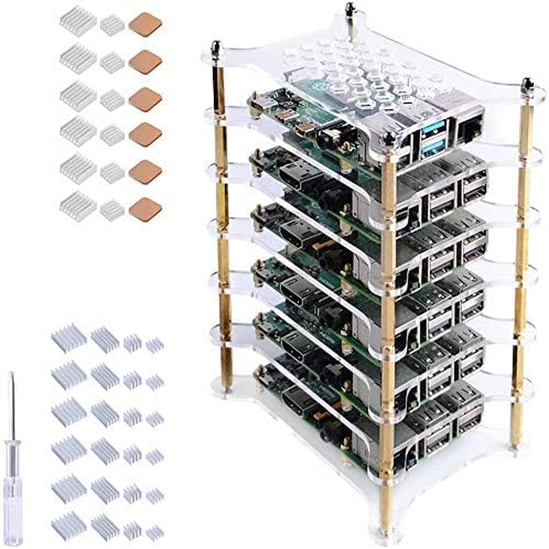Geeekpi 6-Layers for Raspberry Pi Cluster Case, Rack Case with Raspberry Pi Heatsinks Stackable Case Stack Enclosure for Raspberry Pi 4/3/2 Model B, for Raspberry Pi 3 Model B+ (Clear) (Clear) - Brown image number 4