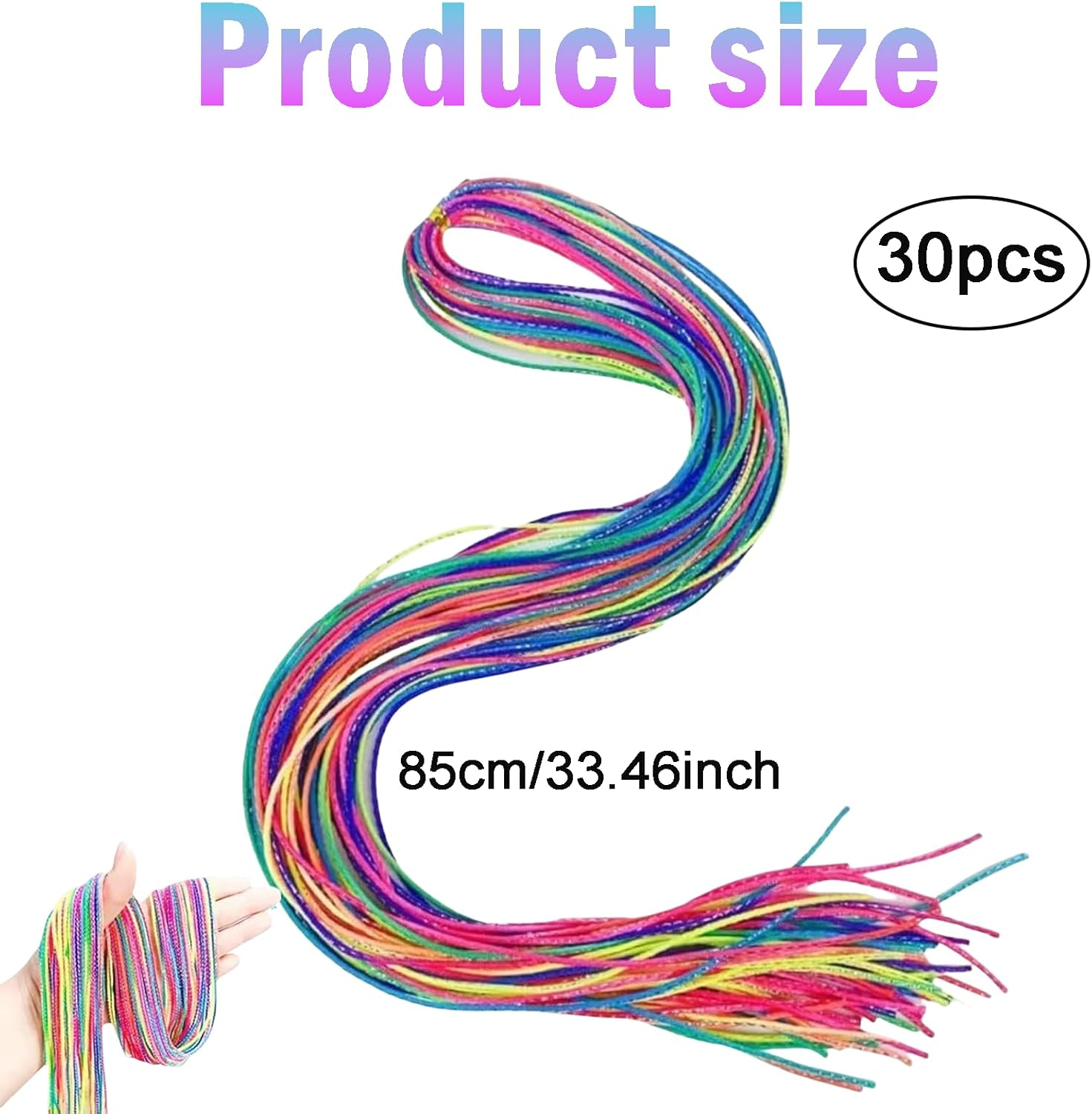 Treayes 30Pcs Colorful Hair Braiding Rope Strings for Rainbow Hair Wrap Cords for Braids, Rainbow Rope Strands, Colored Hairs Wrap Braided Ponytail image number 1