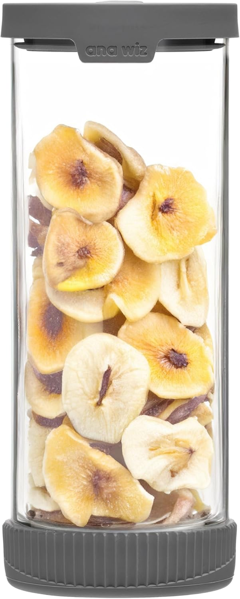 Ana Wiz Stackable Glass Storage Jar, with Airtight Vent & Silicone Base | Four Sizes & Two Colour Options, Perfect Kitchen Organisation (Charcoal - 1000Ml)